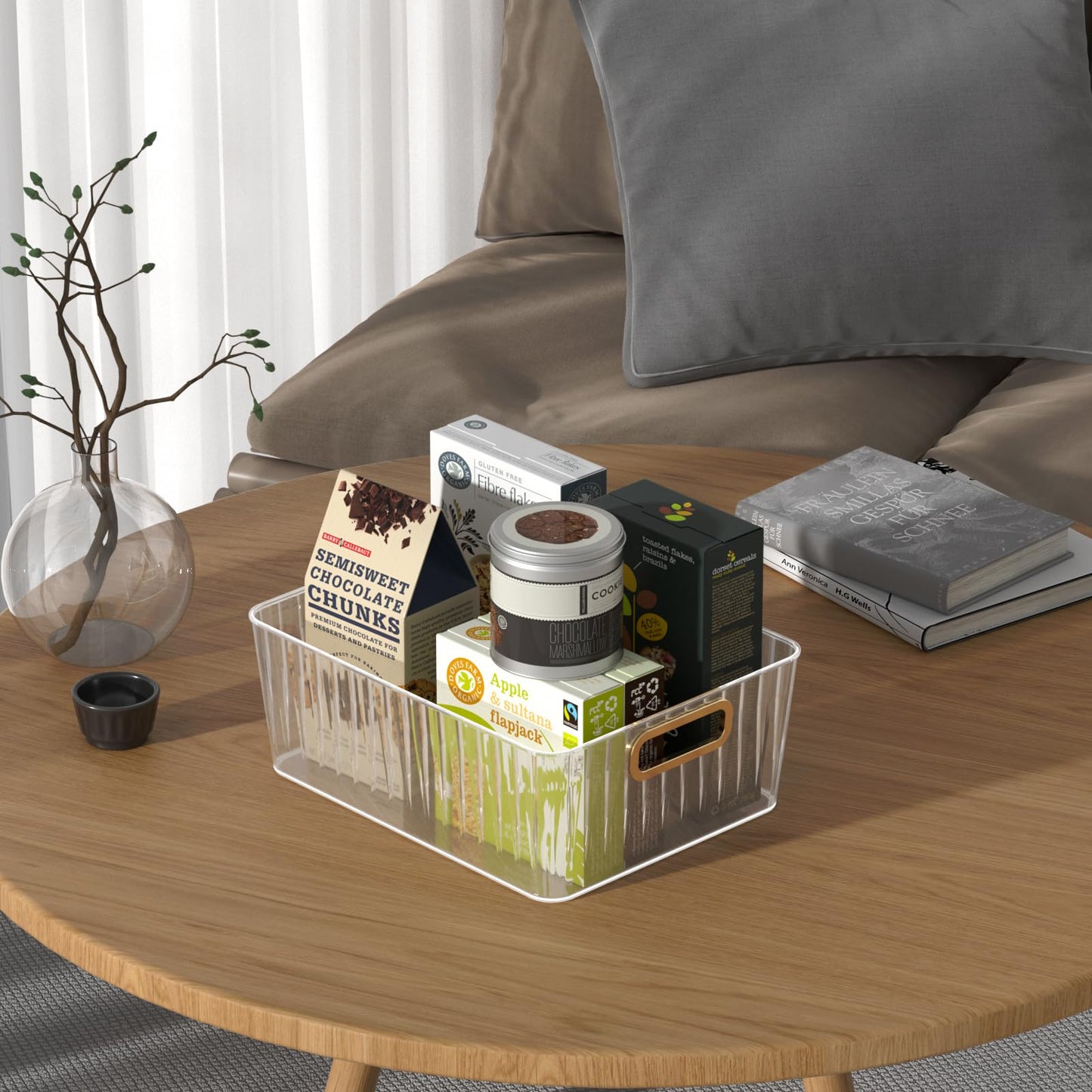 Kekow 6-Pack Clear Plastic Pantry Organizer Bin, Kitchen Storage Bins Pantry