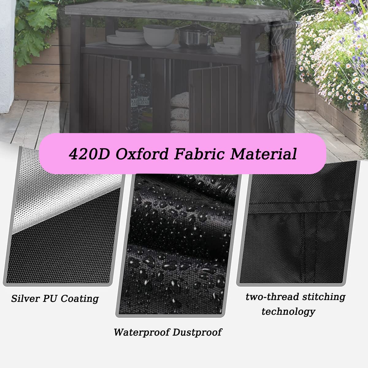 Ancadar Prep Table Cover, 52inch Outdoor Cooler Cart Cover for Keter Unity Xl Portable Bar Rolling Cooler Cart and Storage Cabinet Cover Heavy Duty Waterproof Patio Ice Tool Chest Cover