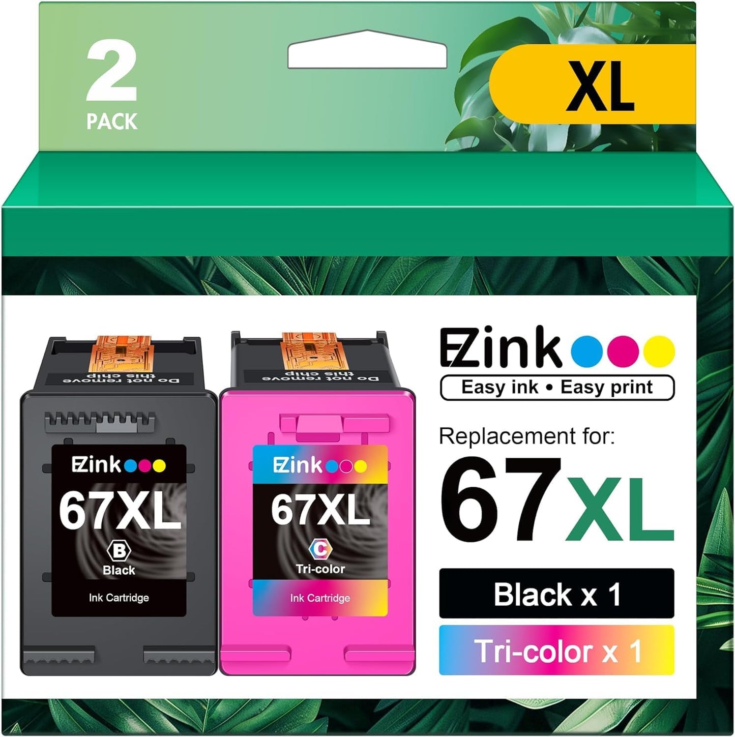 E-Z Ink 67 XL Ink Cartridges 67XL Cartouche Encre for HP 67 XL Printer Ink HP67XL Black and Color for Envy Pro 6455 6458 6475 Envy 6455e 6458e 6055 6055e 6052e Printer