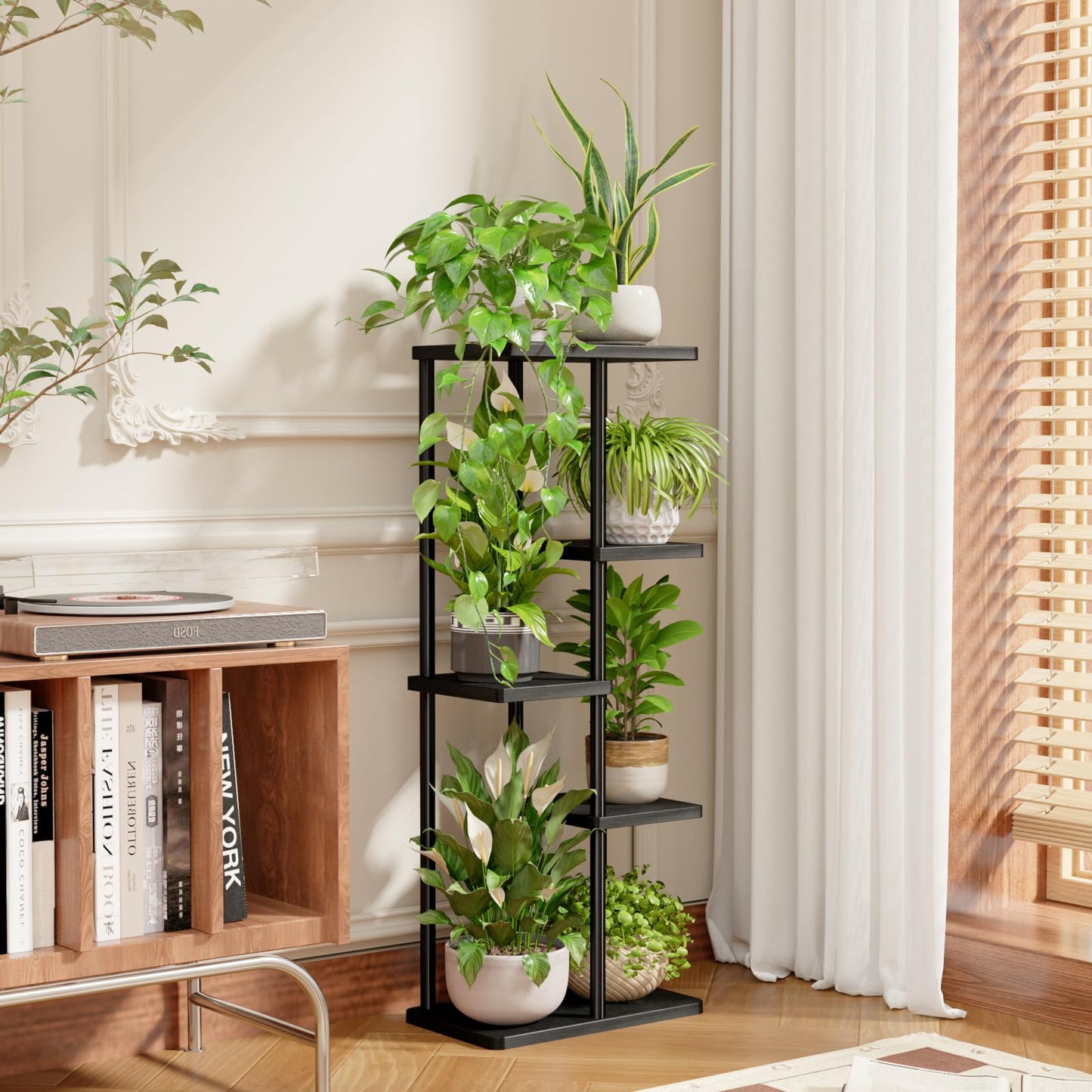 Bamworld Corner Plant Stand Indoor 5 Tier Metal Plant Shelf Black Plant Stands for Multiple Plants Small Plants Pots Flower Stand Pot Holder for Patio Garden Corner Balcony Living Room Narrow