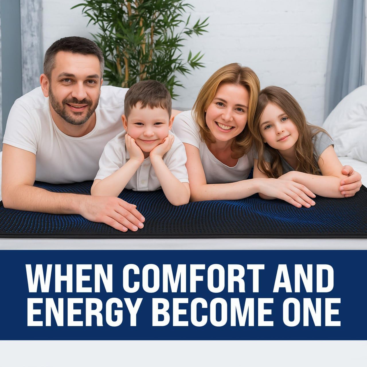 EcoHeal Grounding Mat for Bed – Earthing Tourmaline Sleep Pad, Conductive PU Leather Bed Mat, Non-Slip Bedding Layer, Includes 15ft Cord & Sleep Mask, Queen - 59”x27”, Black