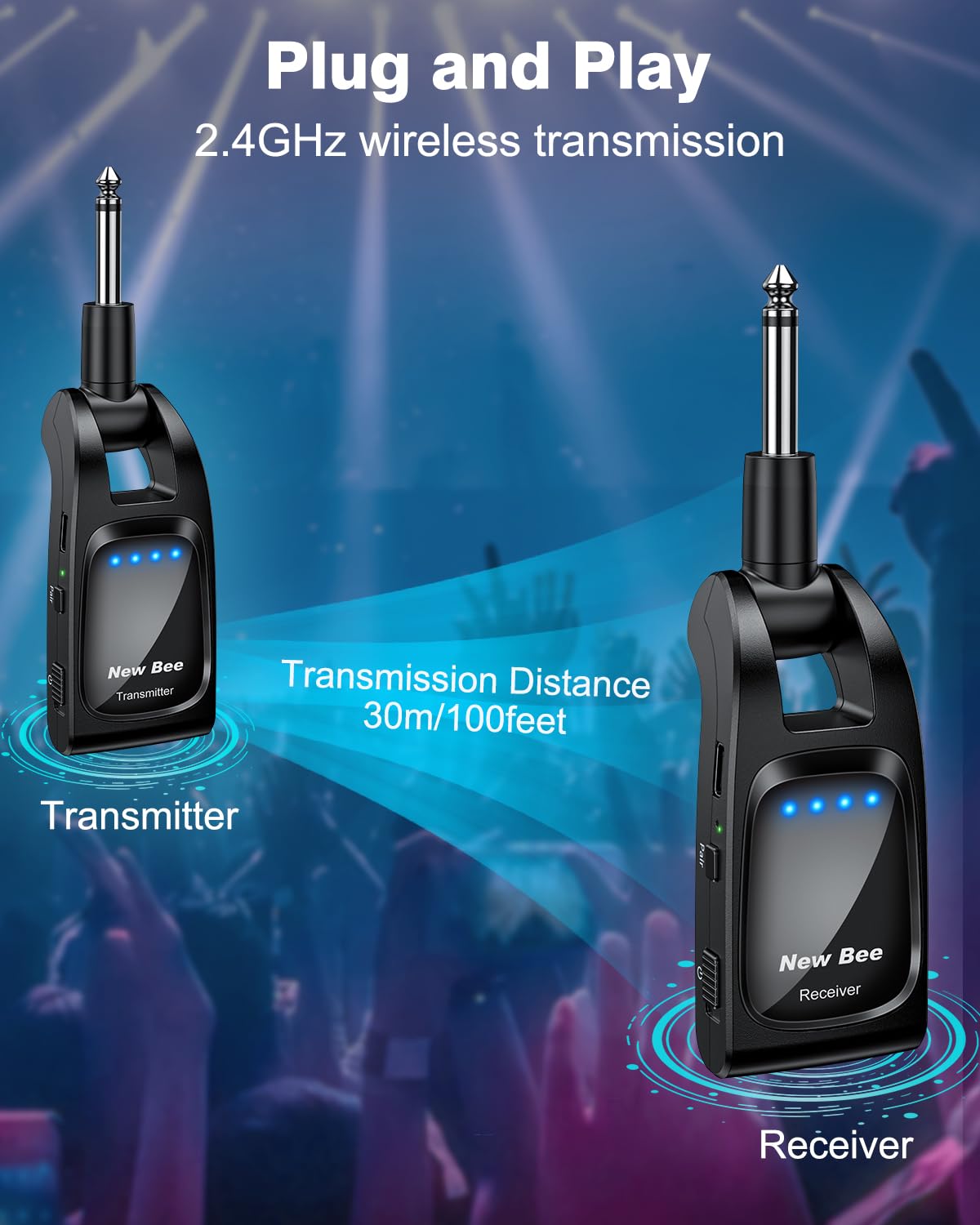 Wireless Guitar System 2.4GHz With 6 Channels Rechargeable Audio Transmitter Receiver for Bass Electric Instruments - Guitar Accessories