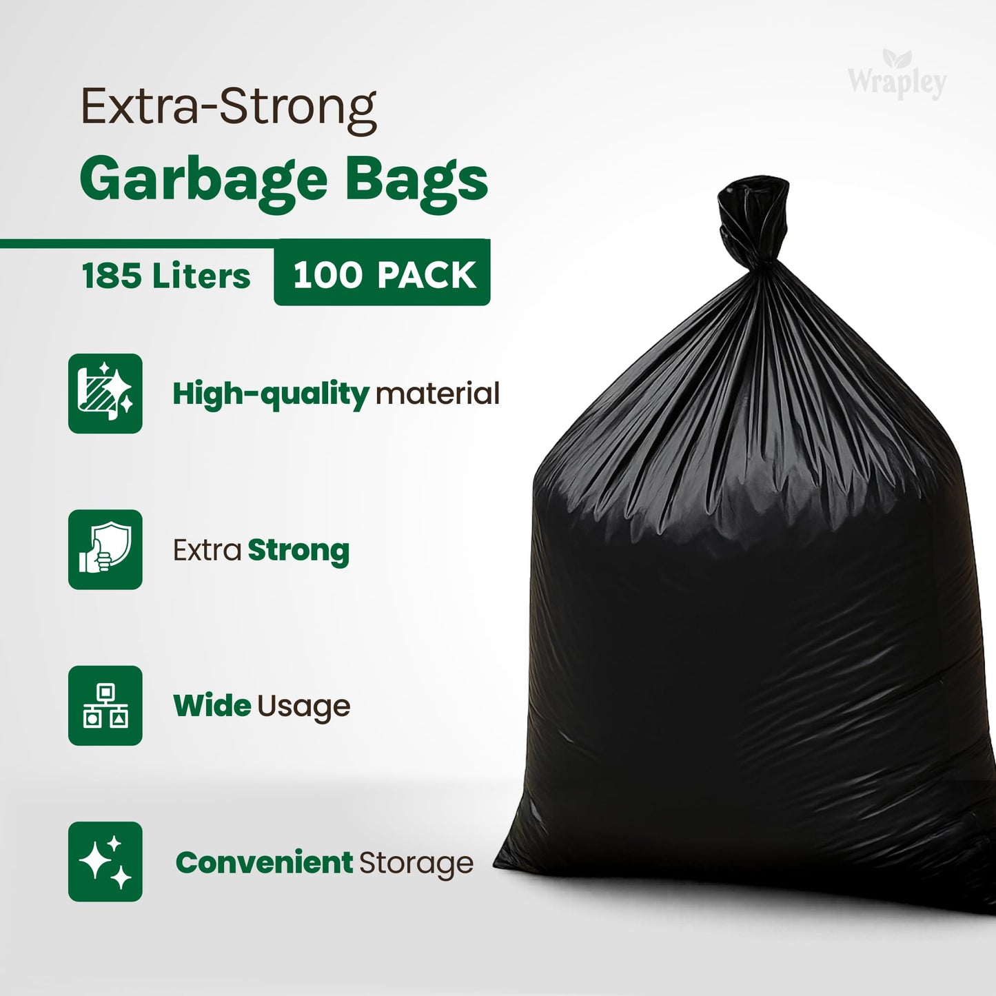 35" x 50" Extra-Strong Garbage Bags – Pack of 100 Black Trash Bags – Heavy-Duty Large Garbage Bags for Businesses and Restaurants – Thickness of 1.2 mils – 185L, 100 Units