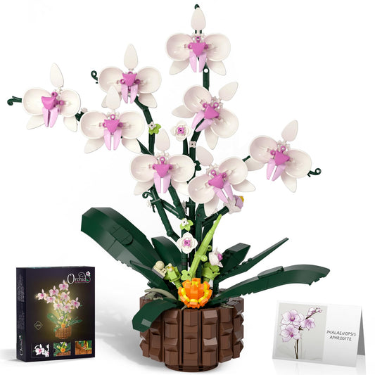1004 Pieces Flower Building Blocks Set, Artificial Orchid Toy Building Sets with Fairy Lights and Postcards, Creative Flower Construction Kits for Adults and Kids Aged 8-14, Ideal present for Festival