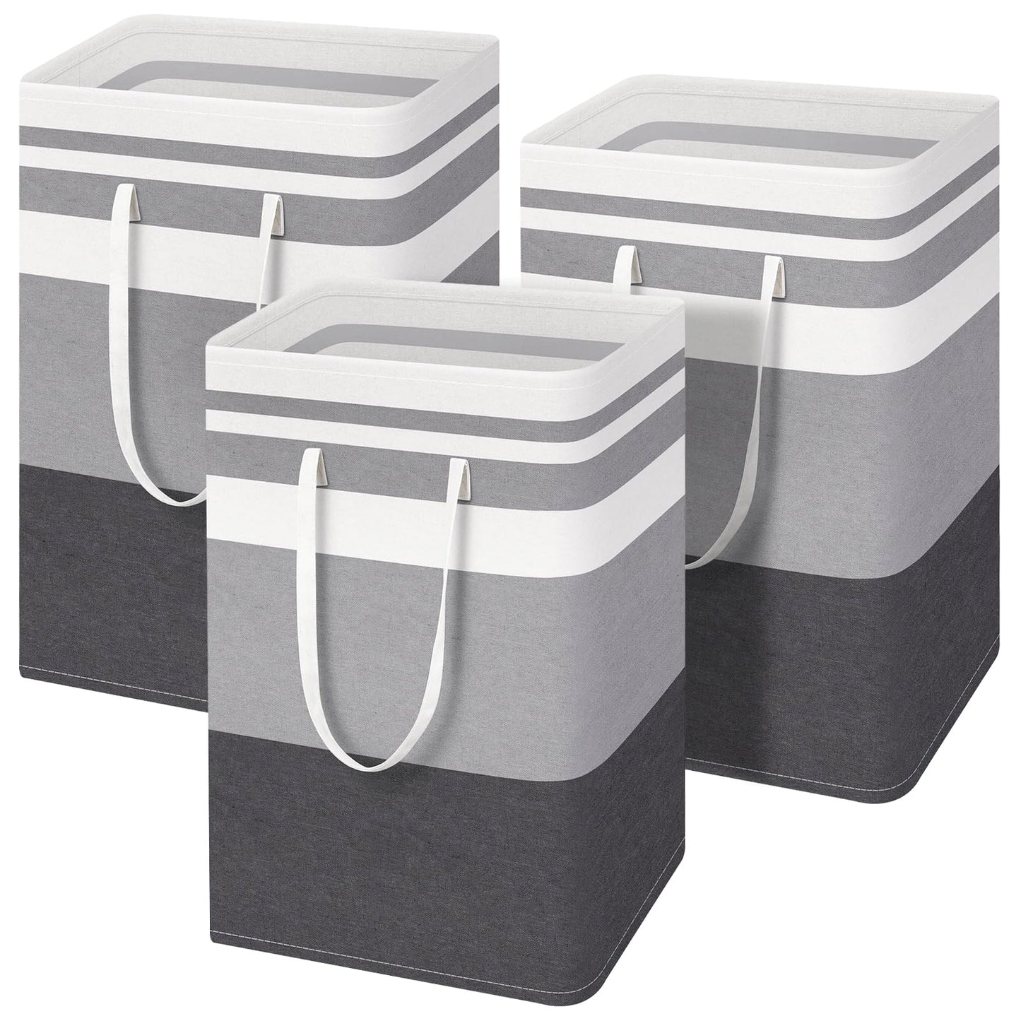 Valueest 80L Large Laundry Basket (3-Pack) – Collapsible, Freestanding Clothes Hamper with Handles – Waterproof Storage Organizer for Laundry, Toys & Clothes – Space-Saving Gradient Gray