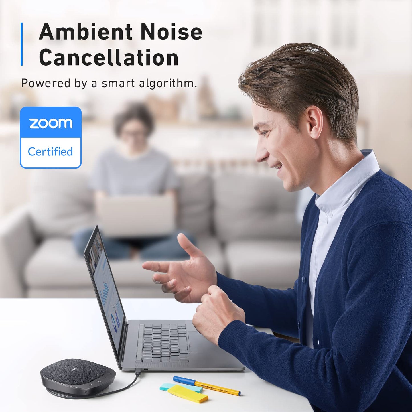 Anker PowerConf S330 USB Speaker, Conference Speaker for Home Office, Smart Voice Filter, Plug & Play, 4 Microphones for 360° Room Coverage, Clear Sound Profile