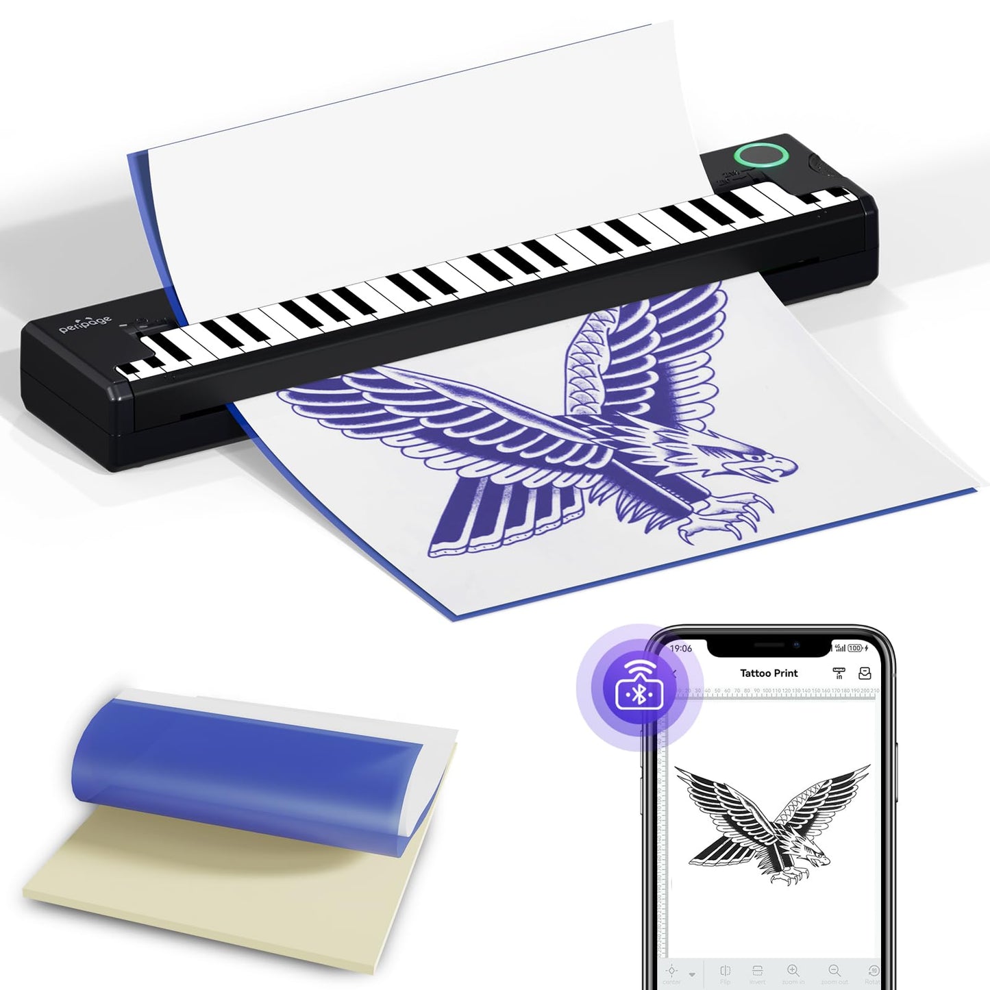 PeriPage Wireless Tattoo Stencil Printer, Portable Thermal Tattoo Printer Machine for Artists & Beginners, Tattoo Printers Compatible with Smartphone/Pad/PC, Includes 5pcs Transfer Paper & Tattoo Kit