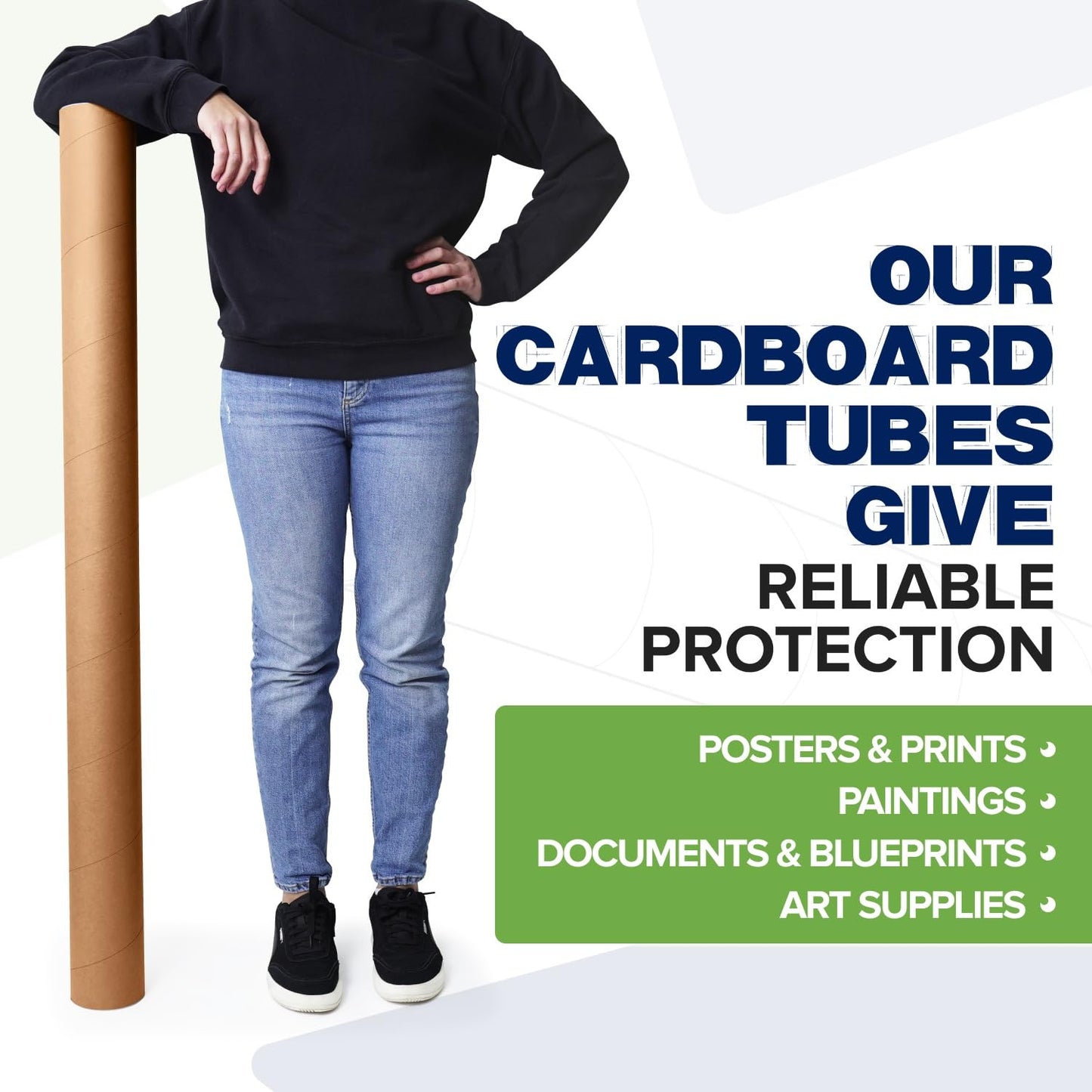 4x48 inches Reinforced Kraft Paper Tube, Pack of 1 Tube with 2 Lids, USPS Approved Poster Tube Safe, Cardboard Tube Made in USA for Shipping and Storage