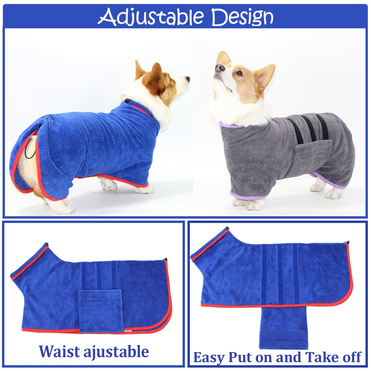 HhiMyOct Dog Drying Coat - Towel Robe - Microfiber Dog Drying Bag Super Absorbent Pet Bathrobe,Adjustable Collar&Belly Strap Fast Drying Coat Pet Dog Cat Bath Robe Towel