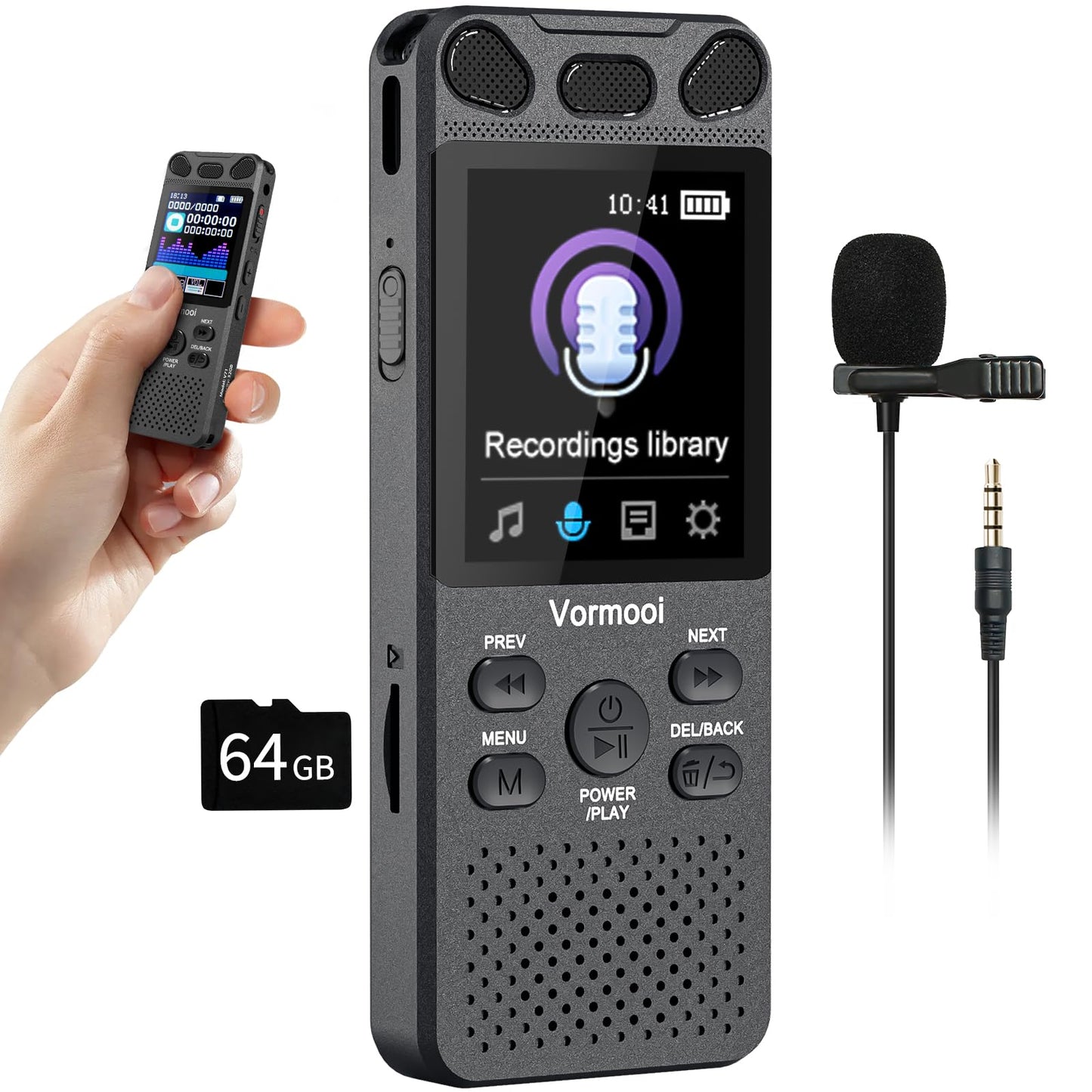 96GB Voice Recorder with Playback - 110 Hours Ultra-Long Continuous Recording, Vormooi 1536Kbps Voice Activated Audio Recorder with External Microphone for Lecture Interview Meeting