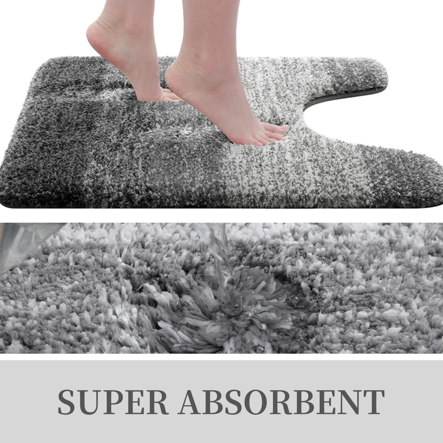 OLANLY Luxury Bathroom Mat Set 2 Piece, Soft Microfiber Absorbent Bath Mat and U-Shaped Contour Toilet Mat, Non-Slip Bathroom Rug Set, Machine Wash, Bath Mats for Bathroom, (24"x16"+24"x20", Grey)