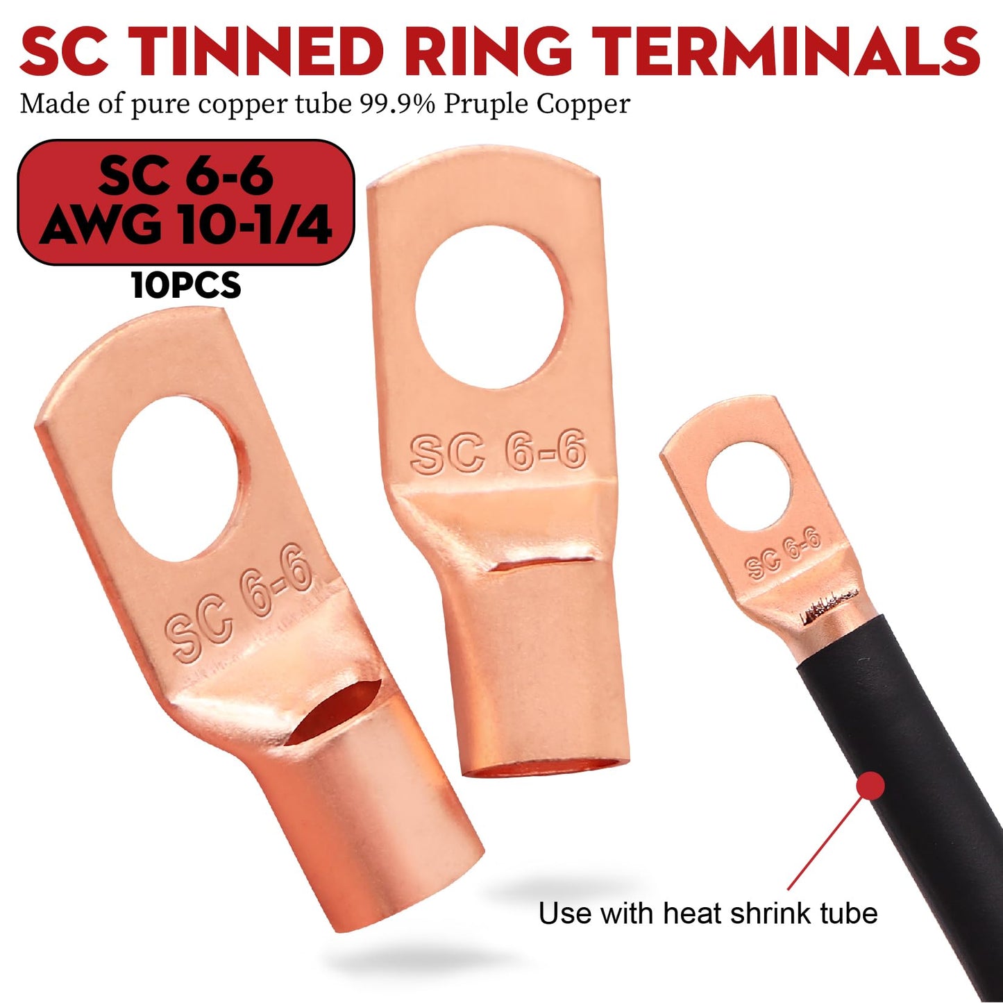 Taigoehua 100FT 10 Gauge Wire (50ft Each- Black/Red) 4 * 40A Fuse Holder/20*Lugs/-Copper Clad Aluminum CAA-Primary Automotive Wire,Car Amplifier Power & Ground Cable