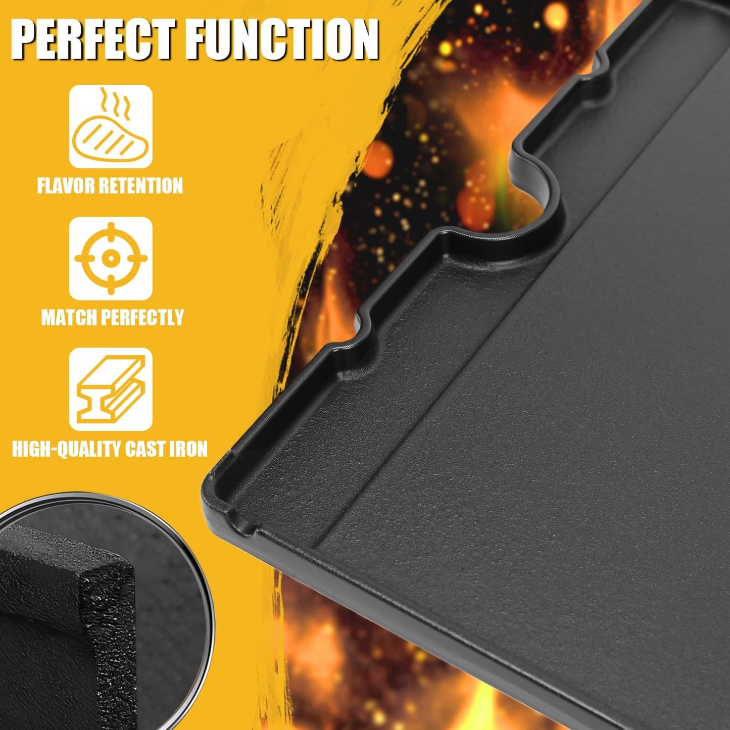 GFTIME 17.3"x12.7" bbq cast iron griddle pan for BroilKing Baron 420/440/490/520/590,Reversible grill griddle for BroilKing Crown 420/440/490,Crown Pellet 400/500,bbq griddle plate for BroilKing 11242