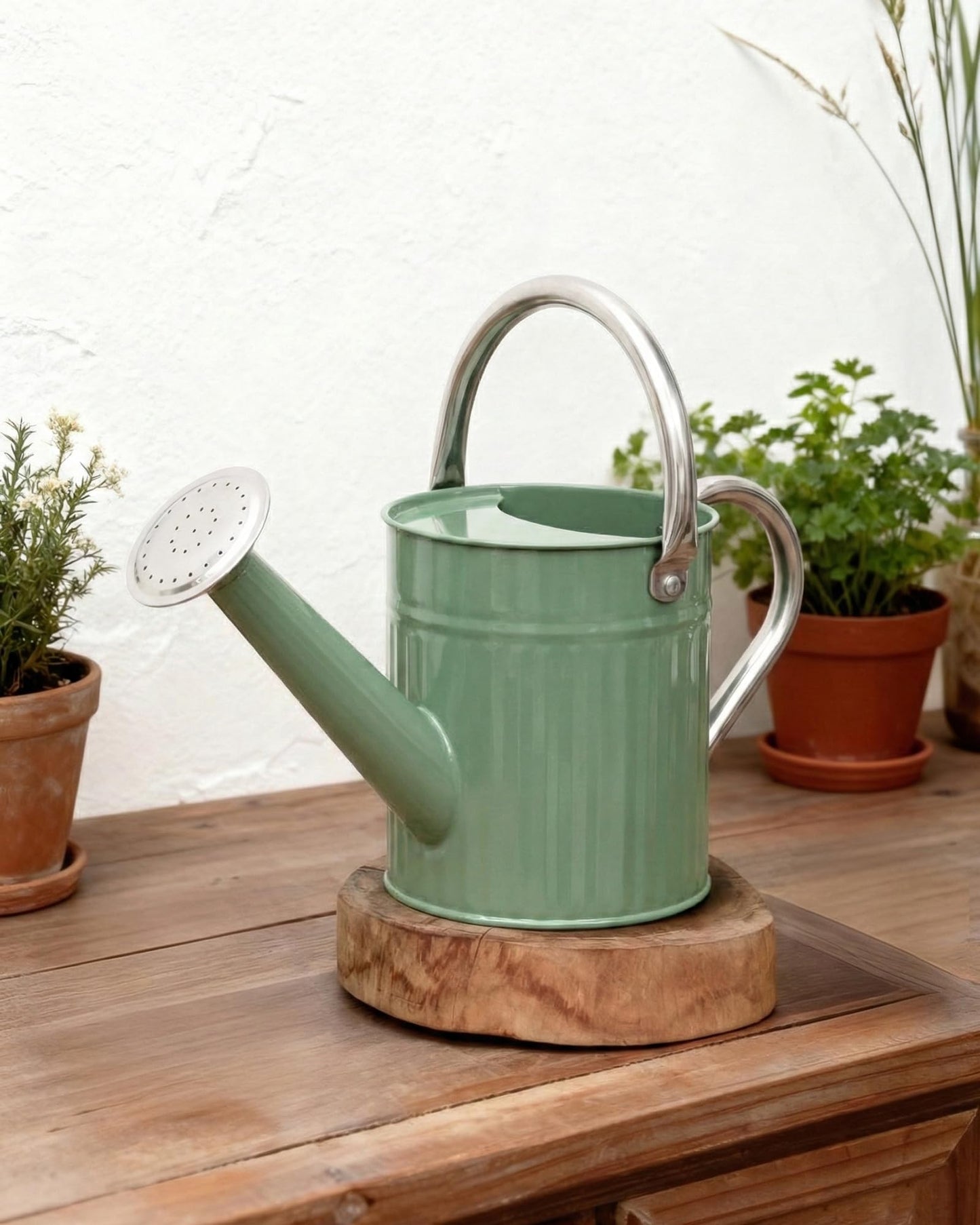Bamworld Watering Can Indoor Stainless Steel Watering Can Indoor Outdoor Long Spout Water Can for Watering Plants 1/2 Gallon Plant Watering Cans(Creamy-Green)