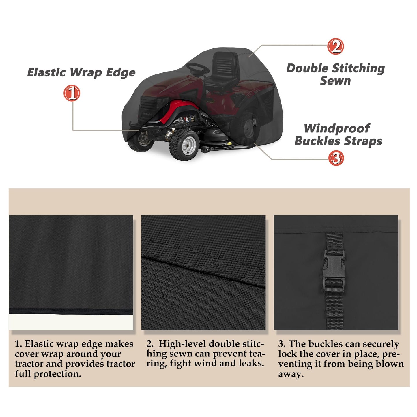 Porch Shield Heavy Duty 600D Polyester Lawn Tractor Cover Waterproof Universal Riding Lawn Mower Cover (Up to 54 inches Decks, Black)