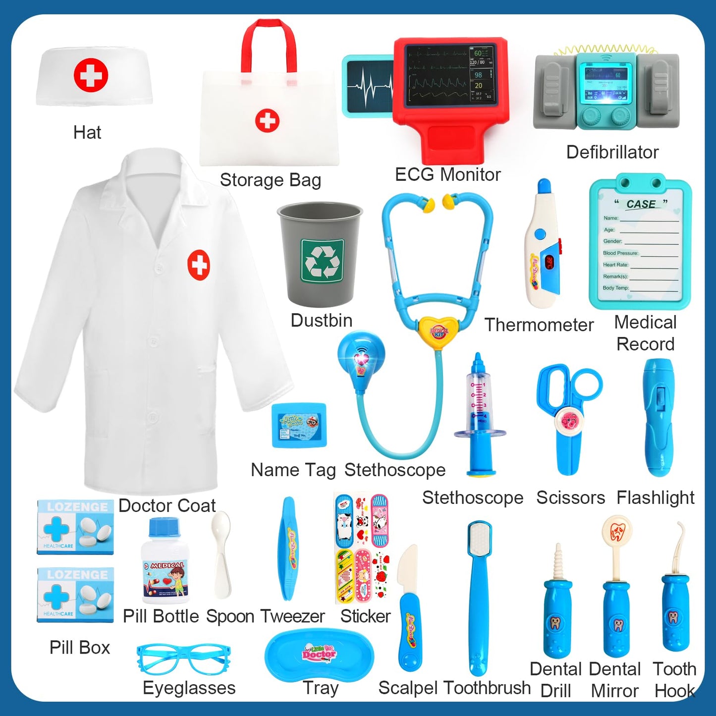 Doctor Kit Kids Toys for 3 Year Old Girl Boy 28 PCS Dentist Kit Pretend Play Doctor Costume Cart Set Dress Up Medical Kit Role Play for 3 4 5 Year Old Girls Toddler Christmas Birthday Gifts