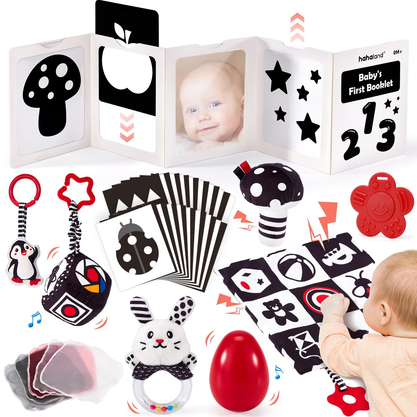 hahaland 30 in 1 Black and White Baby Toys 0 3 6 Months, High Contrast Baby Newborn Toys 0-6 Months, Tummy Time Mirror Toys Set, Baby Sensory Toys for Babies for 0M+