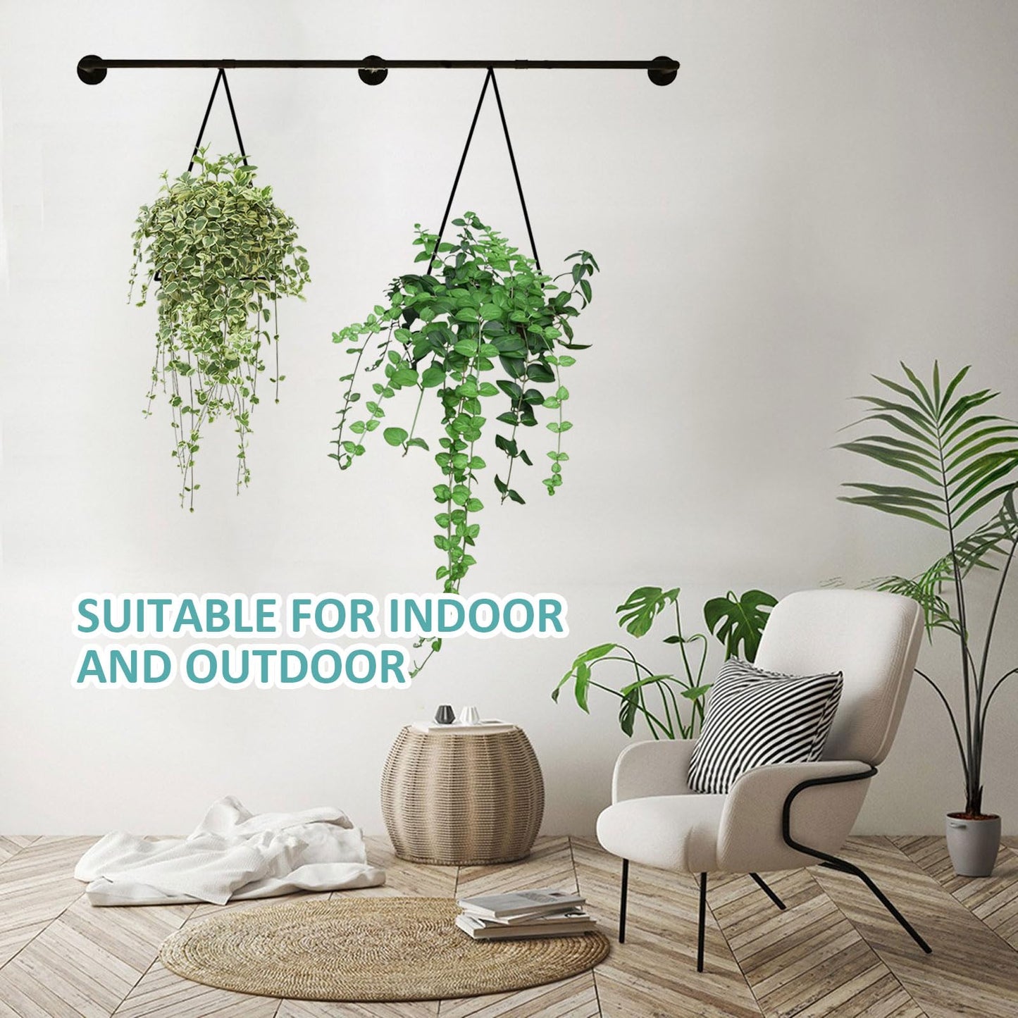 Longzhuo Hanging Planters for Indoor Plants, Metal Wall Mount Hanging Rod, Window Shelf Holder for Ceiling, Black
