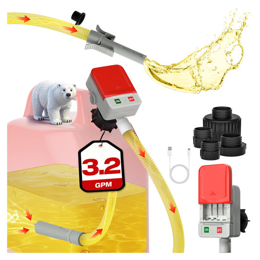 2026 Upgraded Electric Fuel Transfer Pump with Auto-Stop, 3.2 Gallon per Min, USB & Battery Powered, 51" Hose, 4 Gas & Jerry Can Adapters, Leak-Proof Gas Pump for Gasoline, Diesel and Kerosene