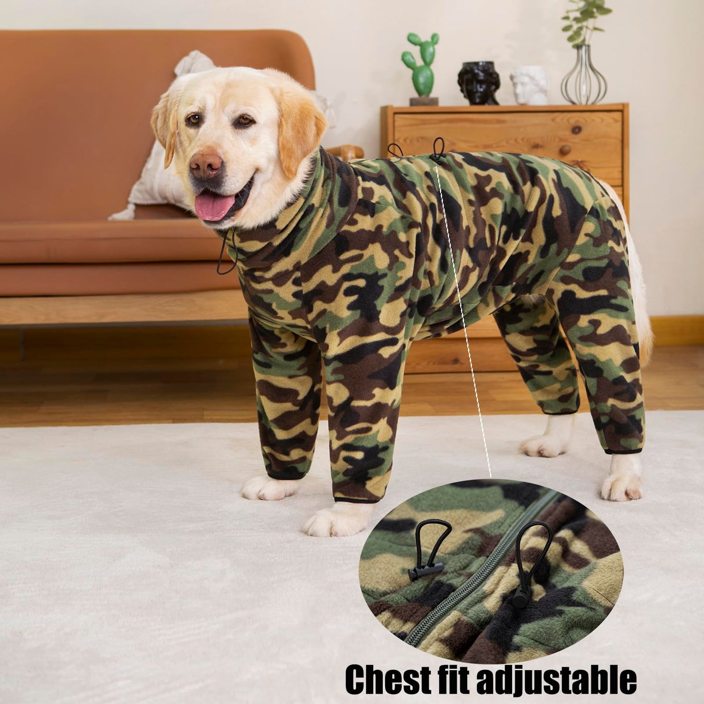 Dog Winter Warm Coats 4-Legs Fleece for Large Medium Dogs, High Collar Dog Cold Weather Coat Full Body Dog Snowsuit Comfort Windproof Dog Sweater (Camouflag, 6XL)