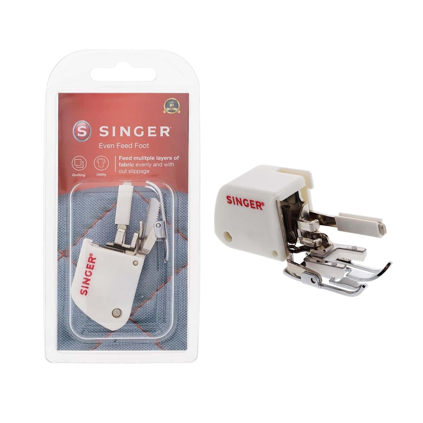 SINGER | Even Feed Walking Presser Foot - Fork, Perfect for Matching Stripes & Plaids, Quilting & Sewing with Pile Fabrics
