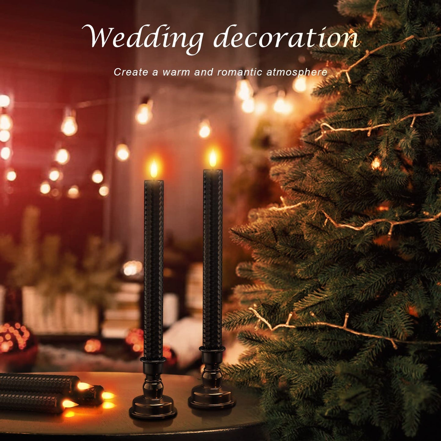 Punasi Black Flameless LED Taper Candles with Remote Timer, 9.75” Battery Operated Window Candles with 3D Flickering Flame, Real Wax Candlesticks for Home Room Table Halloween Christmas Decorations