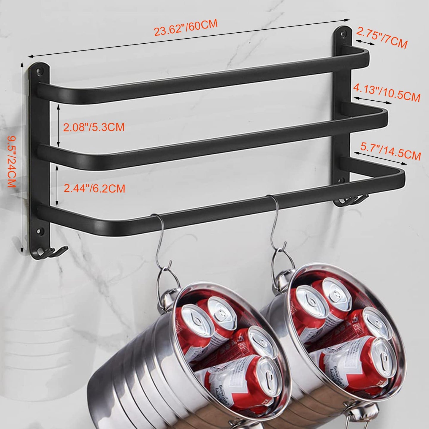 60CM Towel Bar Towel Rack Bathroom, Bathroom Accessories Set, 60cm Bathroom Towel Holder, Bathroom Black Towel Bar Hand Towel Holder Bathroom Towel Rack Wall Mount