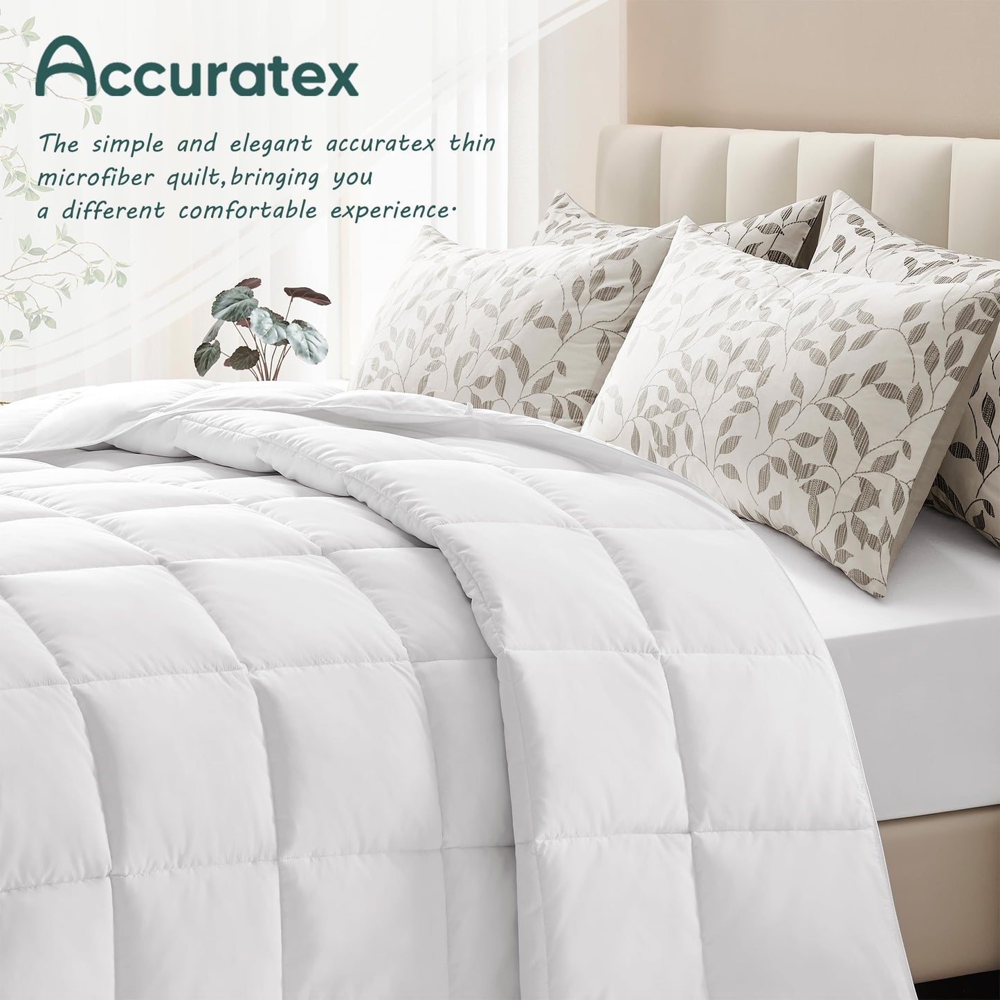 ACCURATEX Lightweight Duvet Insert King Size - Summer Bedding Comforter - 250GSM Filled Thin Duvet - Soft & Breathable, Quilted Comforters with 8 Tabs,White,King 104x90 Inches