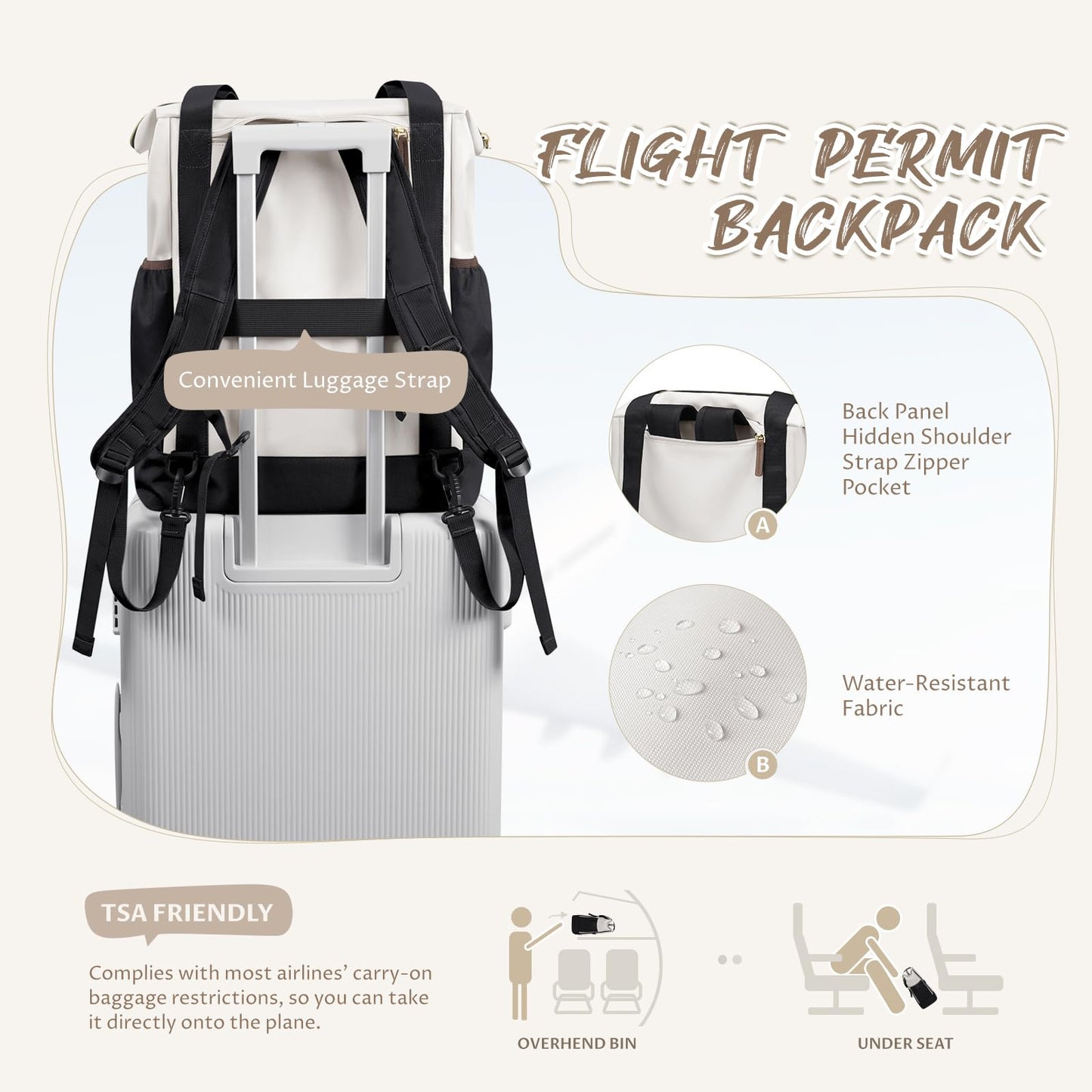 GOLF QUALITY Laptop Backpack for Women,Adjustable Tote Work Business Backpack,TravelPersonal Carry On Bag,17.3Inch,WBlack