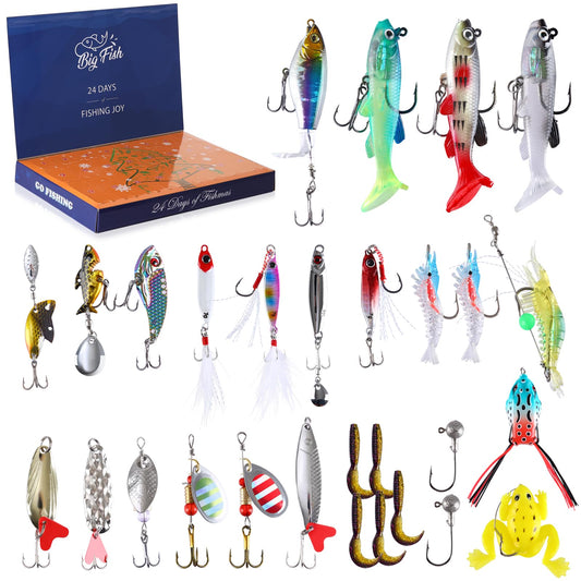 AnExer Advent Calendar Fishing - 24 Days of Christmas Countdown Calendar Fishing Lures Set for Fisher Men Adults Teens, Xmas Surprise Gifts for Father, Grandpa, Brother and Boyfriend