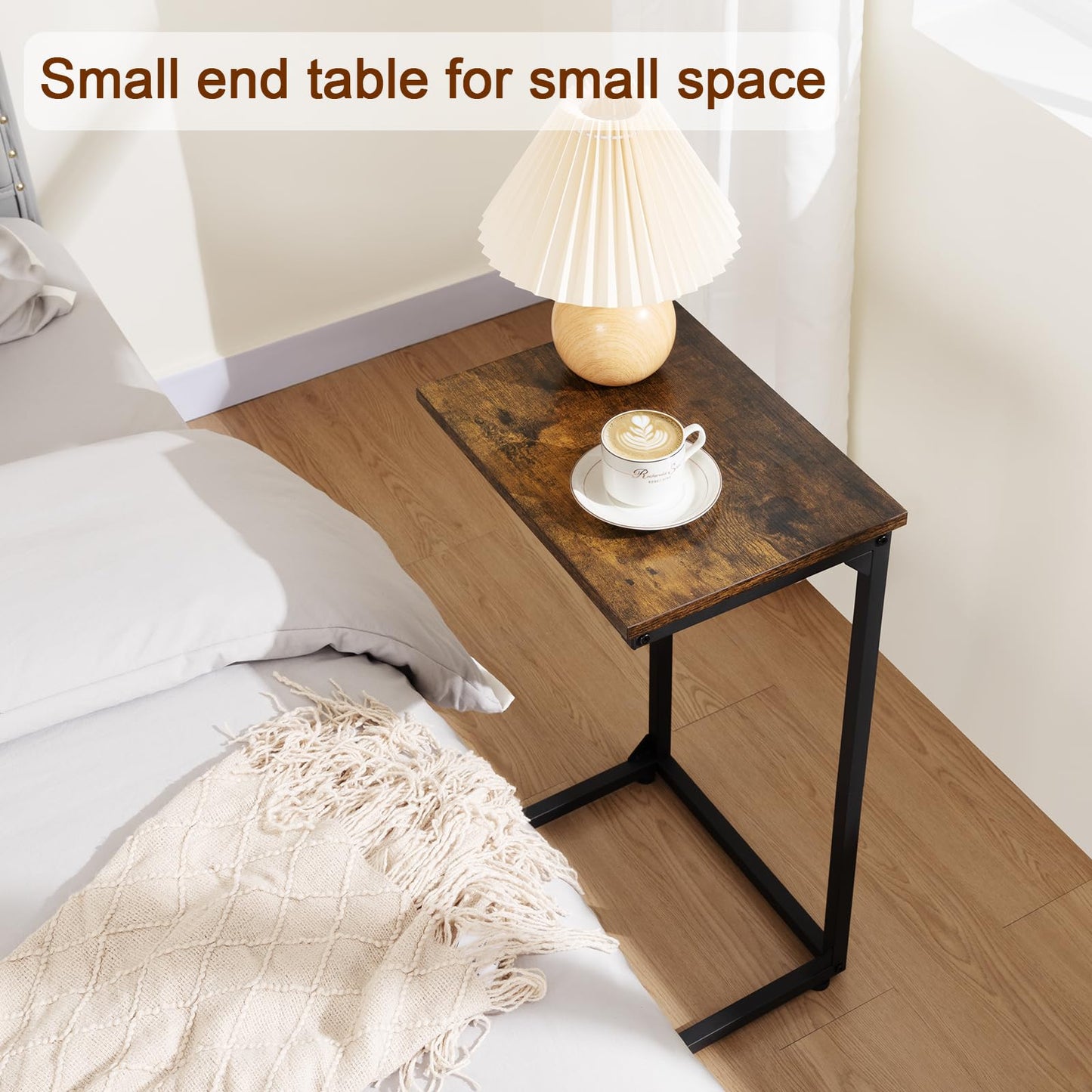 AMHANCIBLE C-Shaped End Table Set of 2, 26.37" H, Couch Tables that Slide Under Sofa, Sturdy Side Table for Living Room, Bedroom, Small Space, Rustic Brown, HET02BBR