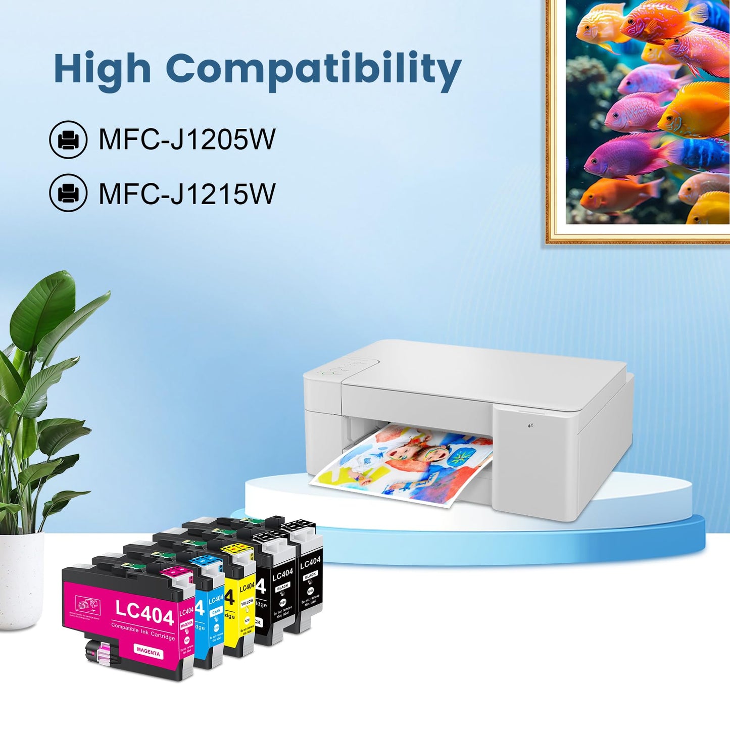 LC404 Ink Cartridges 5 Pack Replacement for Brother LC404 Ink Compatible for Printer MFC-J1205W J1215W, Ink LC 404 (2 Black/1 Cyan/1 Magenta/1 Yellow)
