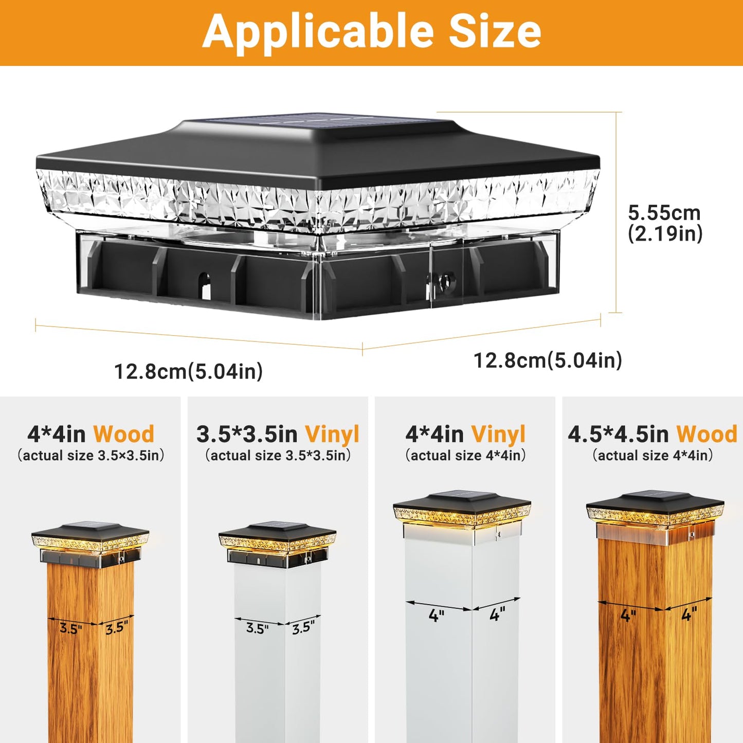 btfarm 4 Pack 4x4 Solar Post Caps Lights with 16 LED, 2 Modes Fence Post Solar Powered Lights, Waterproof Deck Solar Lights Outdoor Fits Vinyl Wooden Post for Patio Garden, Warm/Cool White (Black)