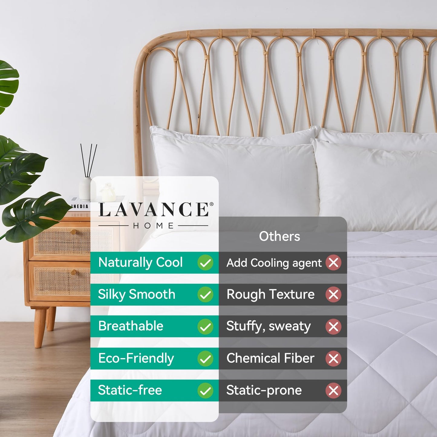 LAVANCE 100% Viscose Made from Bamboo Comforter King Size Lightweight Silky Down Alternative Duvet Insert Soft All Season Comforter - White, 90x106 Inches