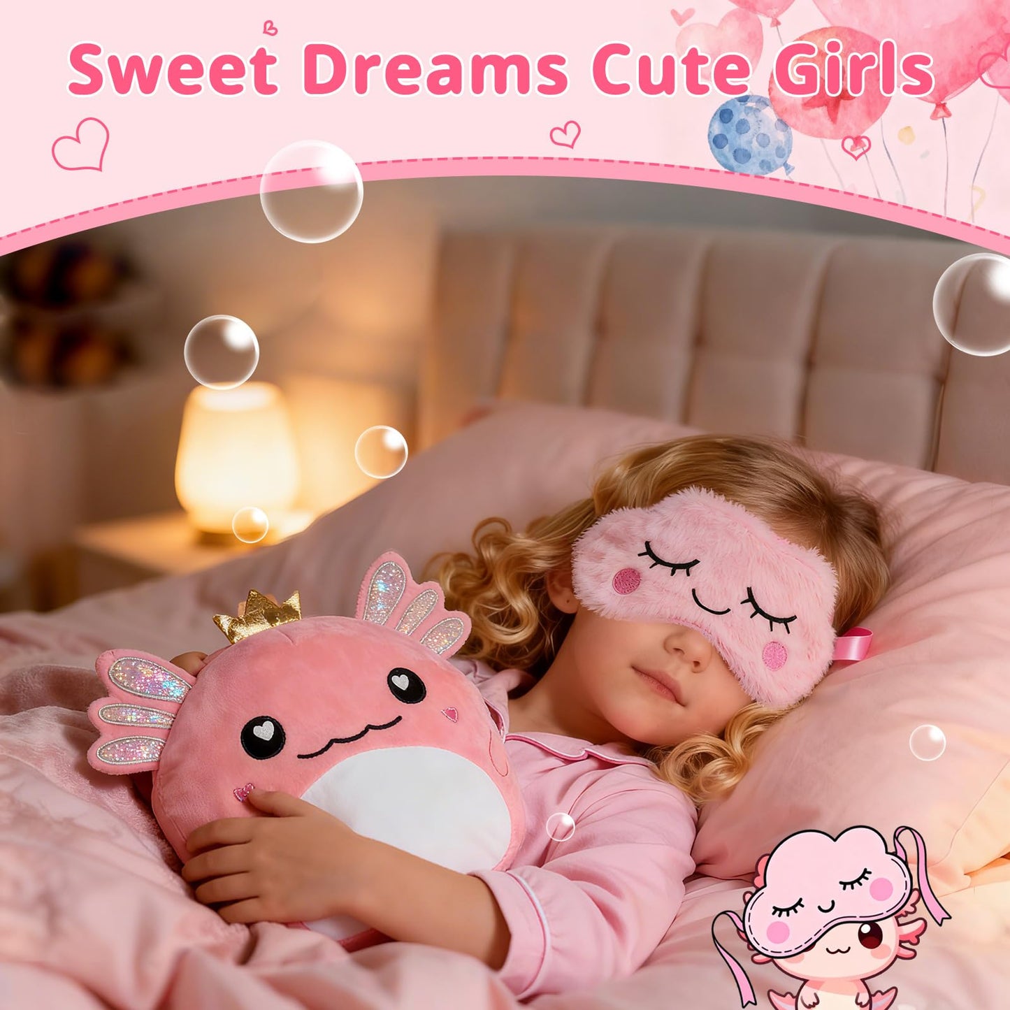 Axolotl Gift Set for Girls，Cute Axolotl Themed Gift Box with Fluffy Diary with lock and keys, Stickers, Pen and More Axolotl Accessories, Christmas Birthday Gifts for Girls