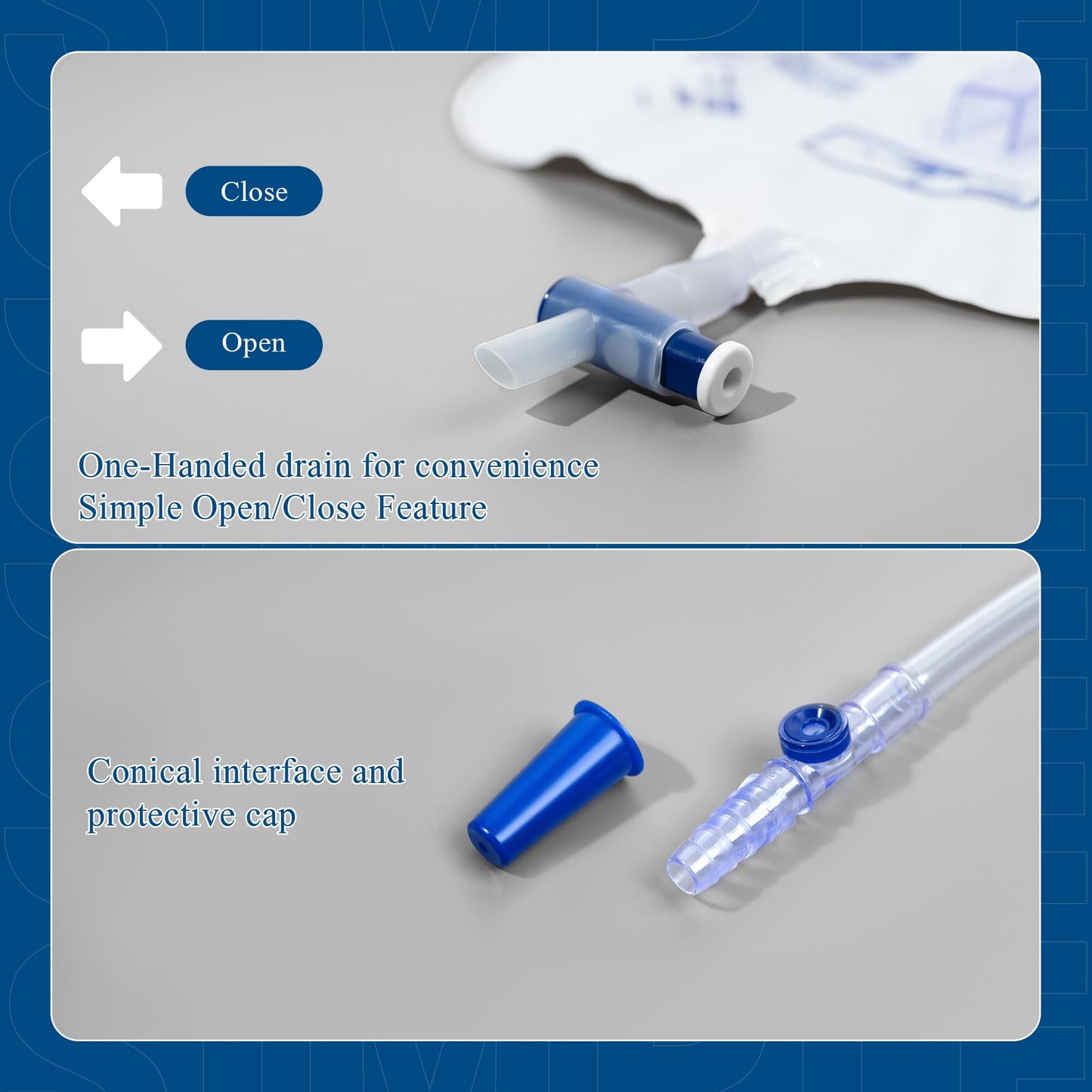 BeHerk 4000mL Catheter Bags for Men and Women 10 Pack Professional Urinary Drainage Bags with Enhanced Anti-Reflux Drip Chamber, 48” Thickened Drainage Tube, Adjustable Clips & Hanging Hook