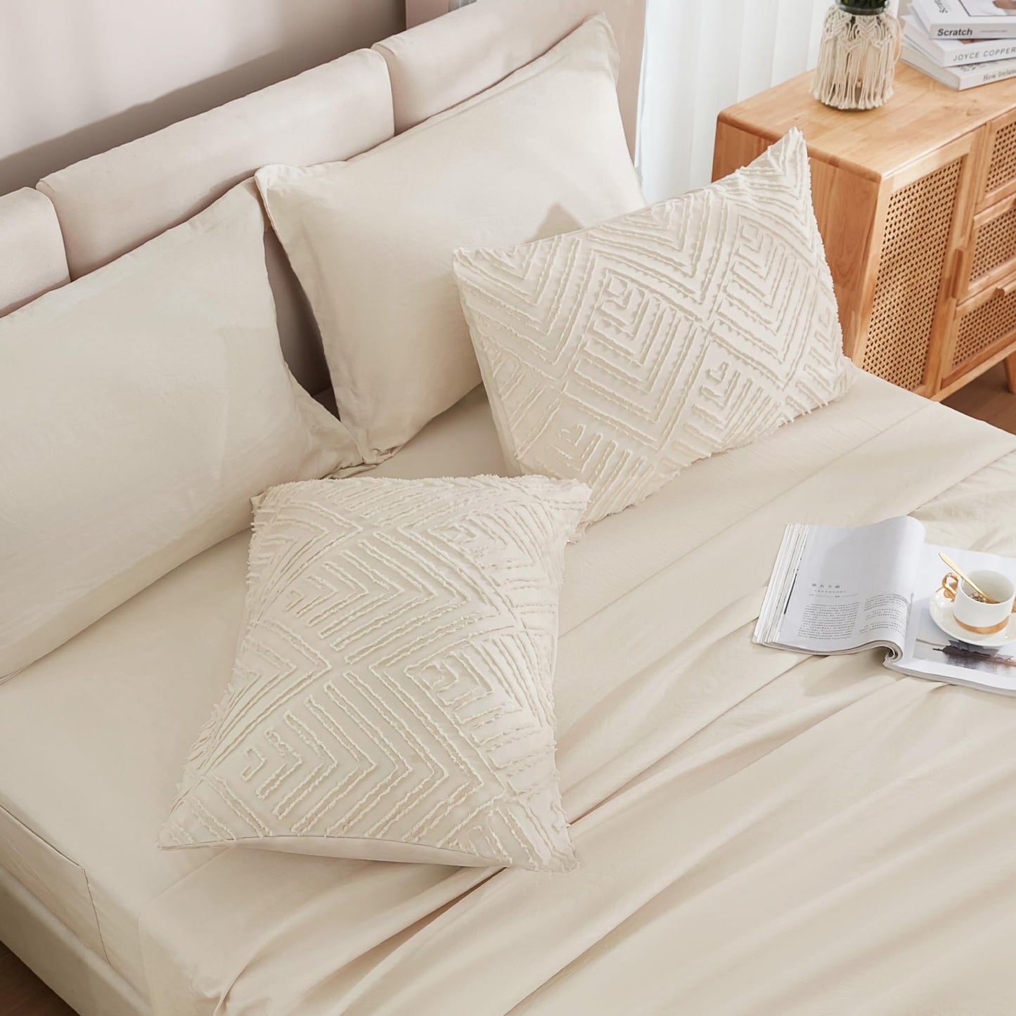 Andency Bed in a Bag Queen Beige- 7 Pieces Queen Comforter Set Bedding Comforter Sets, Tufted Lightweight Fluffy Bed Set with Comforter, Sheets, Pillowcases & Shams for All Season