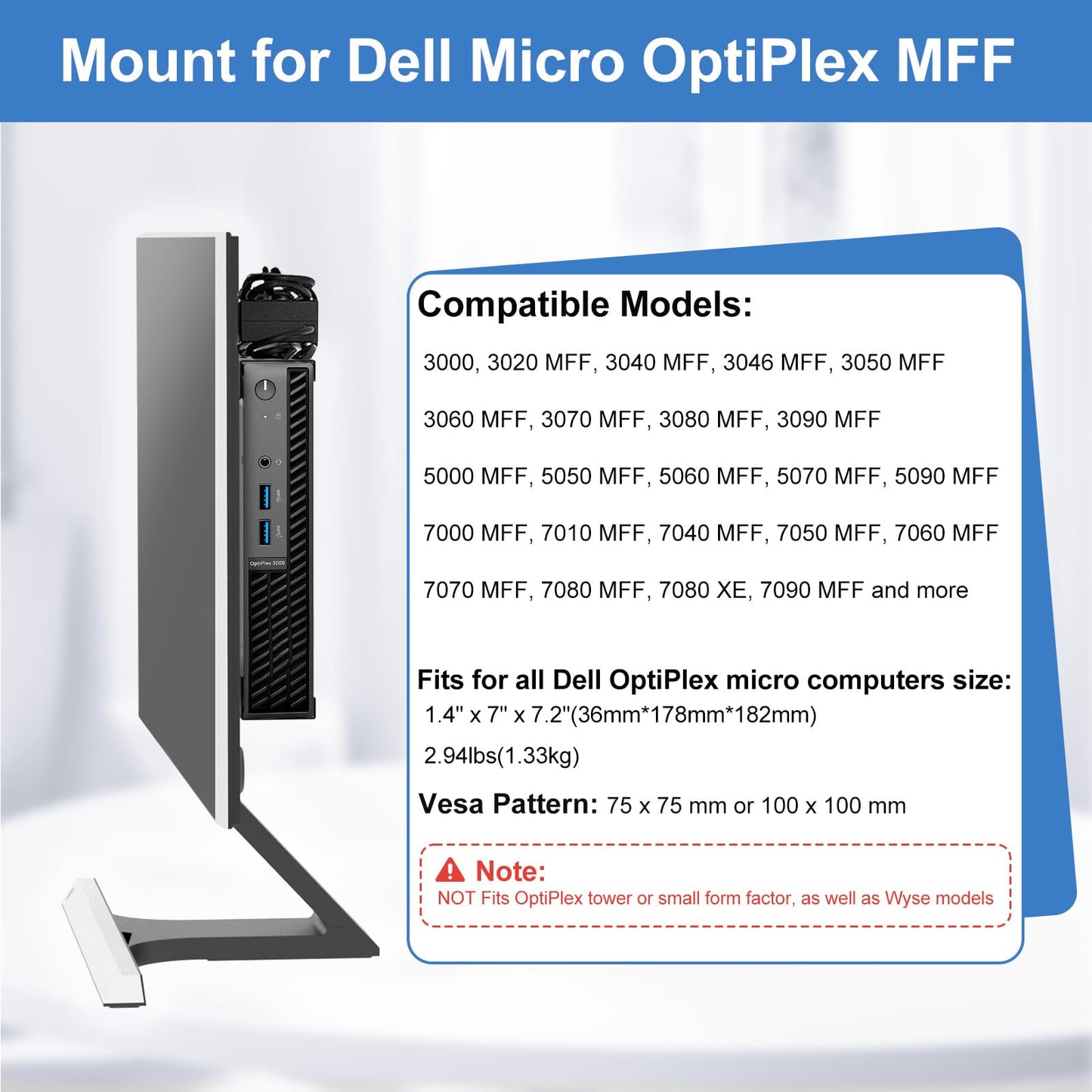 Mini PC Desktop Stand for Dell OptiPlex Micro Form Factor Case, for Dell MFF 3040 3060 3046 3050 3090 7010 7080 5070 3000 7060 7090 7080XE 7090 MFF 9020 MFF with Cable Ties