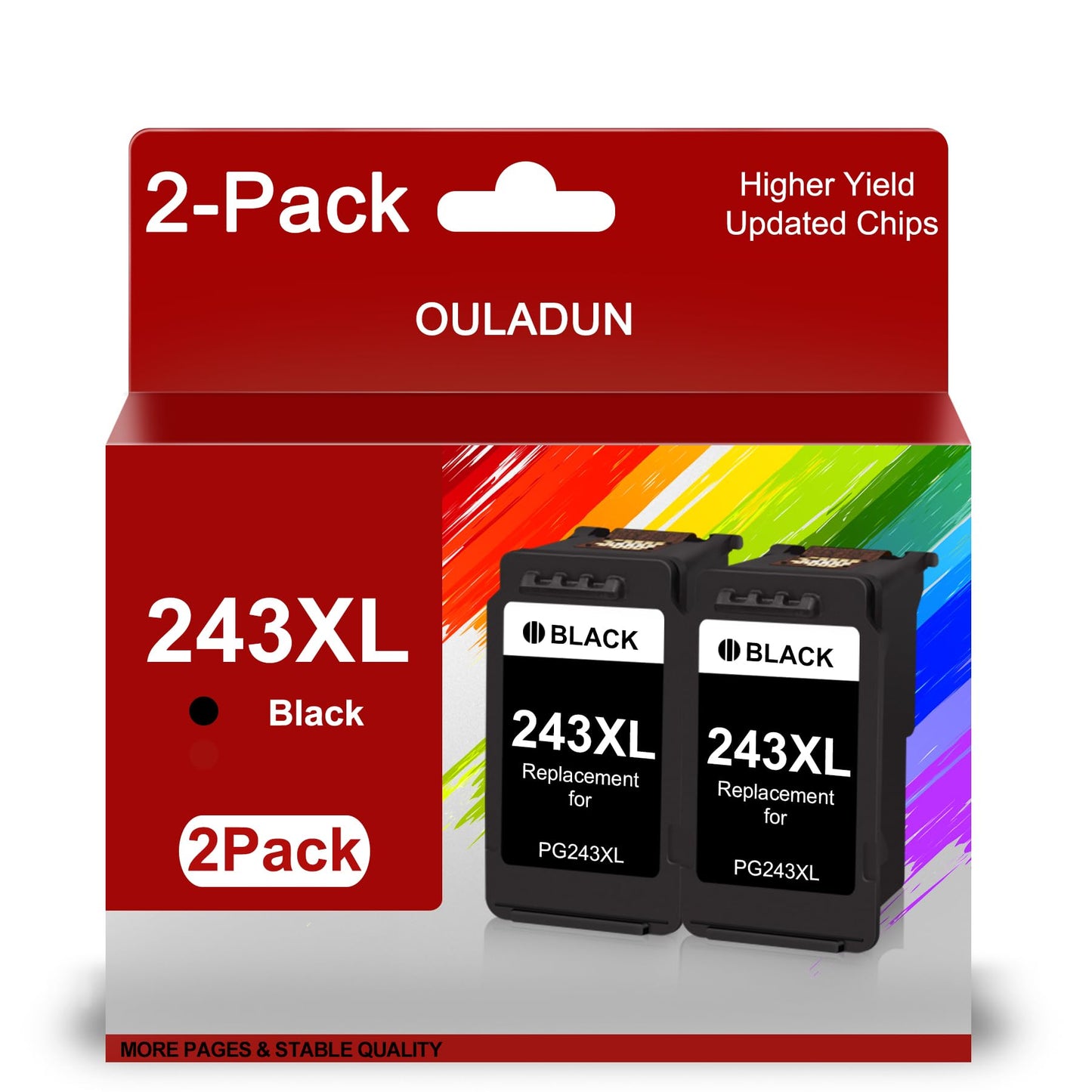 PG-243XL Black Ink Cartridges Replacement for Canon 243 243XL Value Pack Work with PIXMA MX492 TS3429 TS3420 MG3022 MG2522 MG2922 MG2920 TS202 TR4527 TR4520 TR4522 Printer (2 Black)