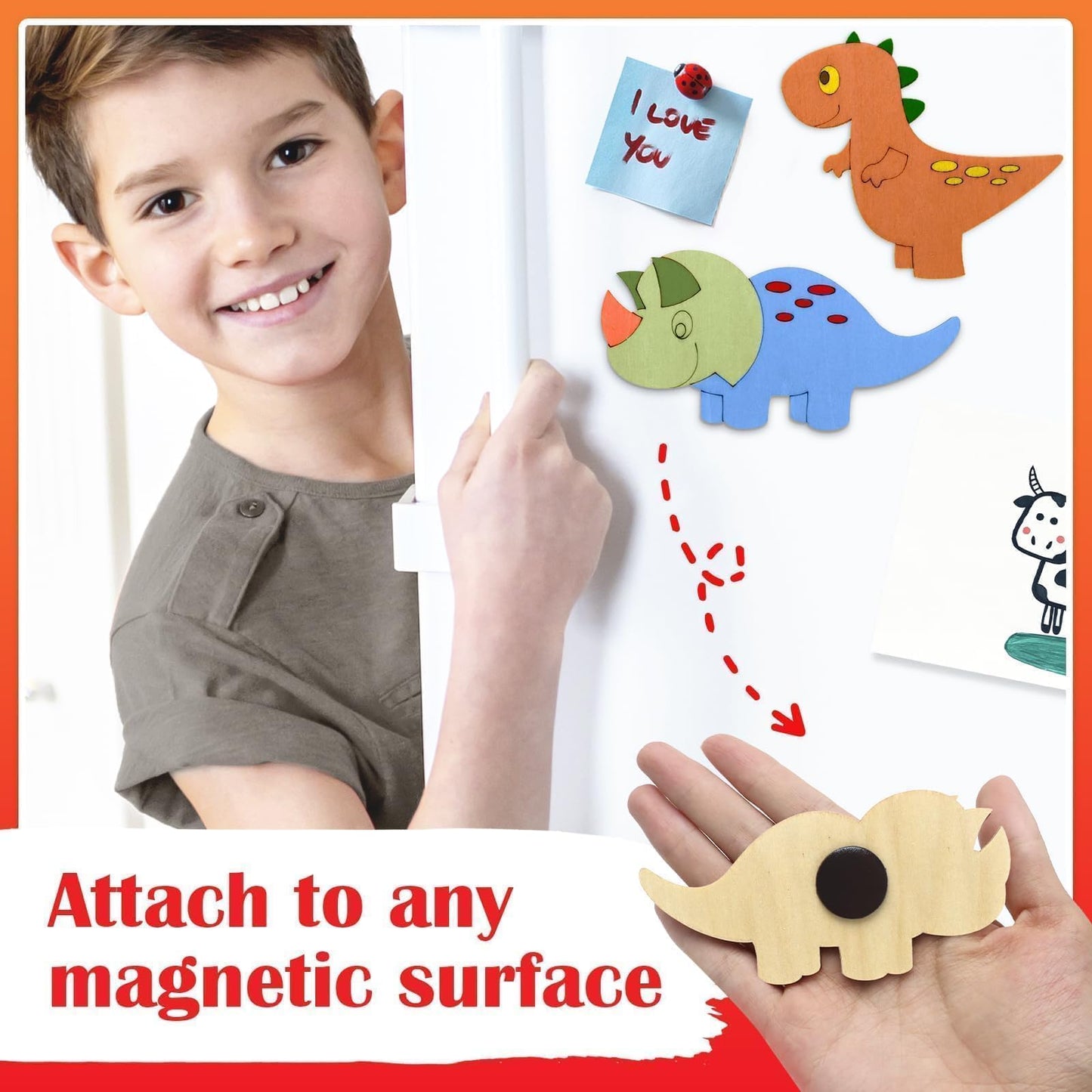 12-Pack Pre-Packaged Dinosaur Party Favors for Kids, Wooden Dinosaur Cutouts with Magnets & Painting Kits, Thank You Gifts for Guests, Dino Theme Birthday Party Decorations