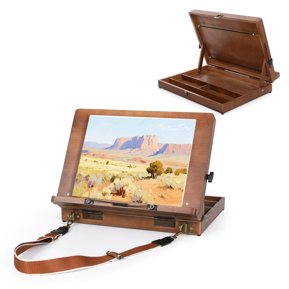 TYYIHUA A3 Tabletop Easel with Page Clips and Strap, Adjustable from 0° to 90, Portable Desktop Art Easel for Paingting for Indoor Outdoor, Wooden Drawing Board for Sketching, Book