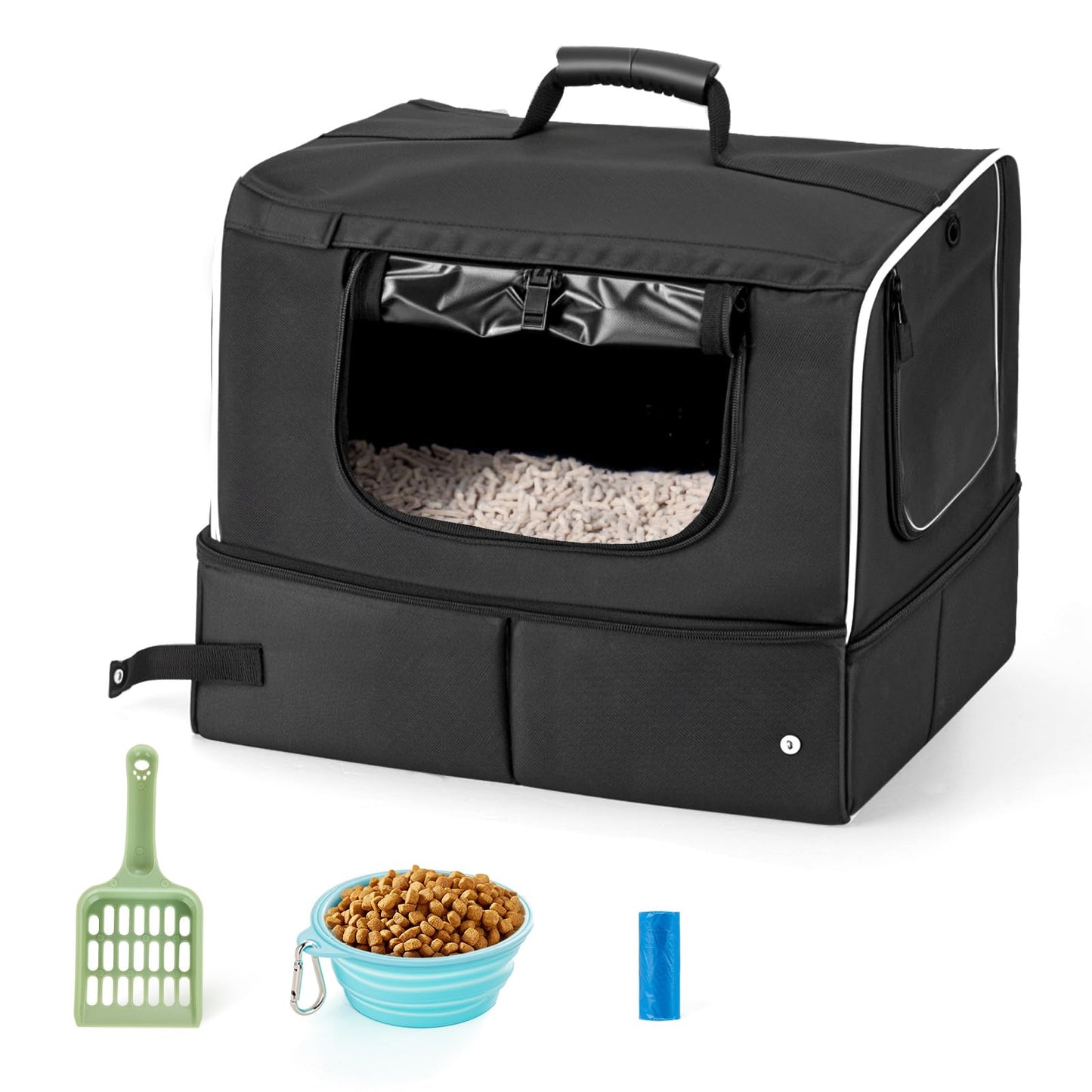 NOVOLAB Cat Enclosed Travel Litter Box Kit with Lid Odorless Dustless, Lightweight Cat Portable Foldable Litter Box for Indoor and Car