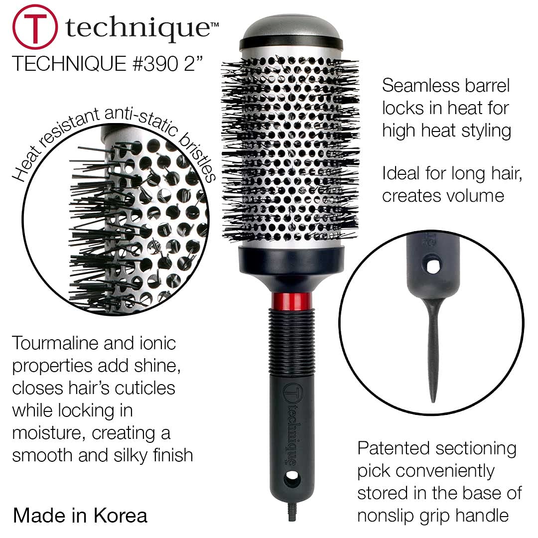 Cricket Technique Thermal Hair Brush #390 2” for Curling, and Styling – Heat-Retaining Barrel with Anti-Static Tourmaline Bristles, Round Thermal Brush, Ideal for All Hair Types