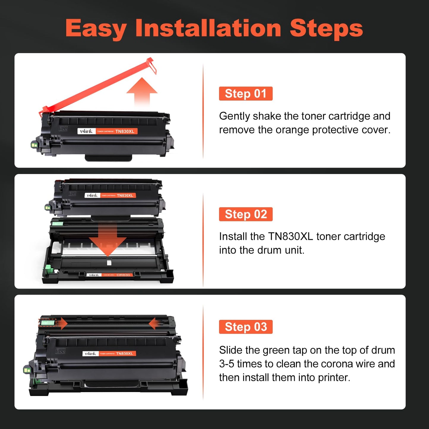 v4ink Compatible DR830 Drum(Not Toner) Replacement for Brother DR830 DR-830 Drum Unit for Brother DCP-L2640DW HL-L2400D HL-L2405W HL-L2460DW HL-L2480DW MFC-L2820DW XL MFC-L2900DW Printer - (1 Black)