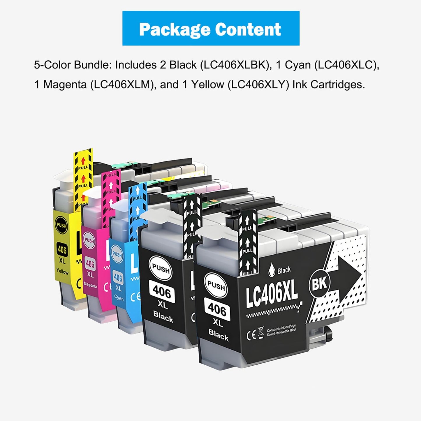 LC406XL Compatible Ink Cartridges High Capacity Black 6000 Pages Color 5000 Pages for MFC-J4335DW MFC-J4345DW MFC-J4535DW MFC-J5855DW MFC-J6555DW MFC-J6955DW MFC-J5955DW Printer (2*Bk, 1*CMY, 5 Pack)