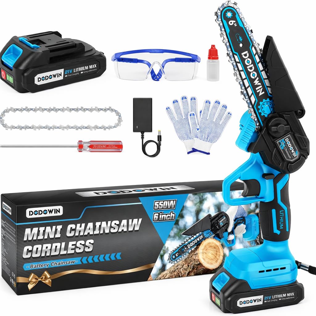 DODOWIN Mini Chainsaw Cordless 6 Inch, Electric Chainsaw with 2000mAh Battery & Chain, 550W Motor Chain Saw, Gardening Tool for Branch Wood Cutting Tree Trimming, Gifts for Men Dad Husband Him