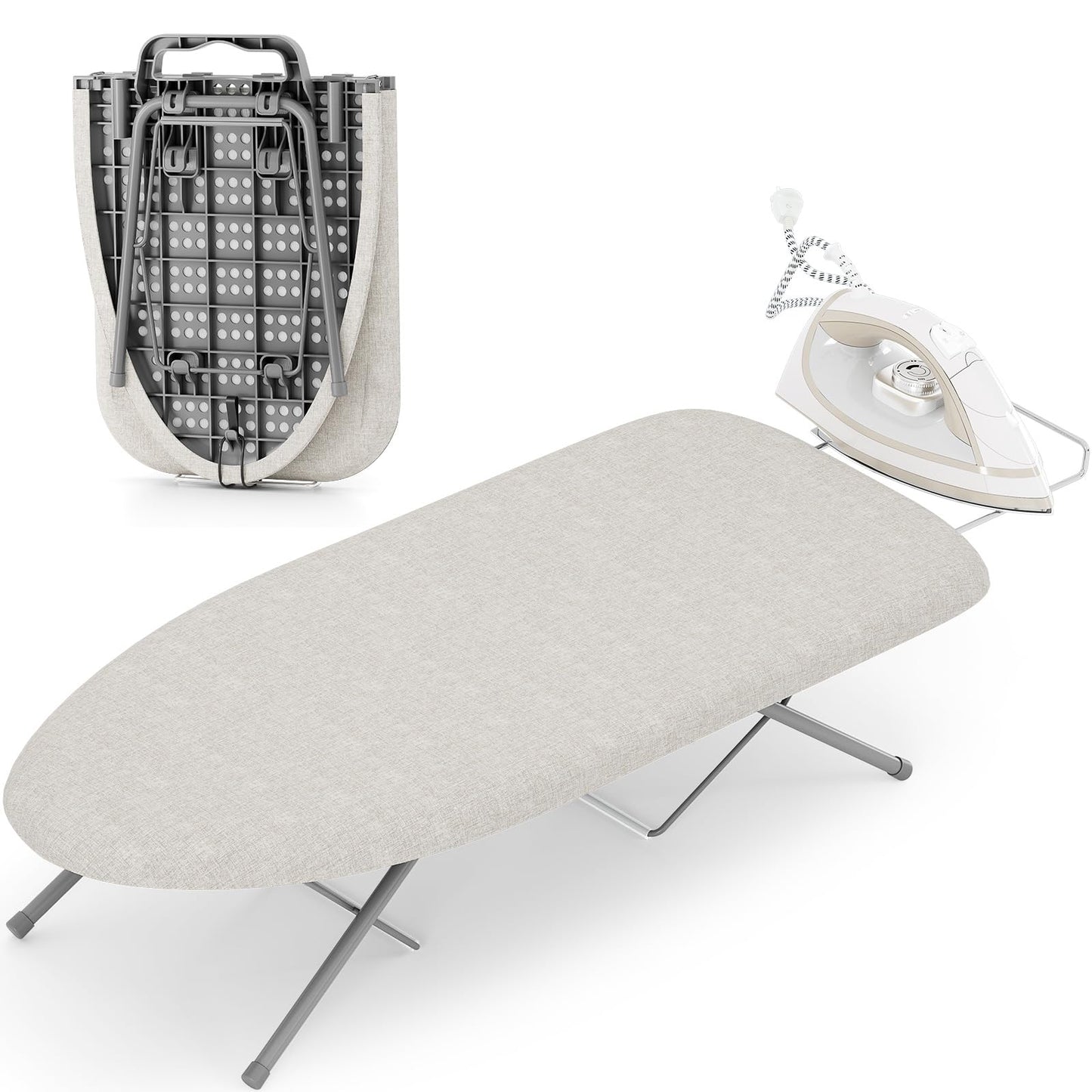 KINGBOARD Tabletop Ironing Board, Small Iron Board with Iron Rest, Folding Iron Board, Extra Thick Cover, Portable Tabletop Ironing Board with Non-Slip Feet, 30x12 Beige