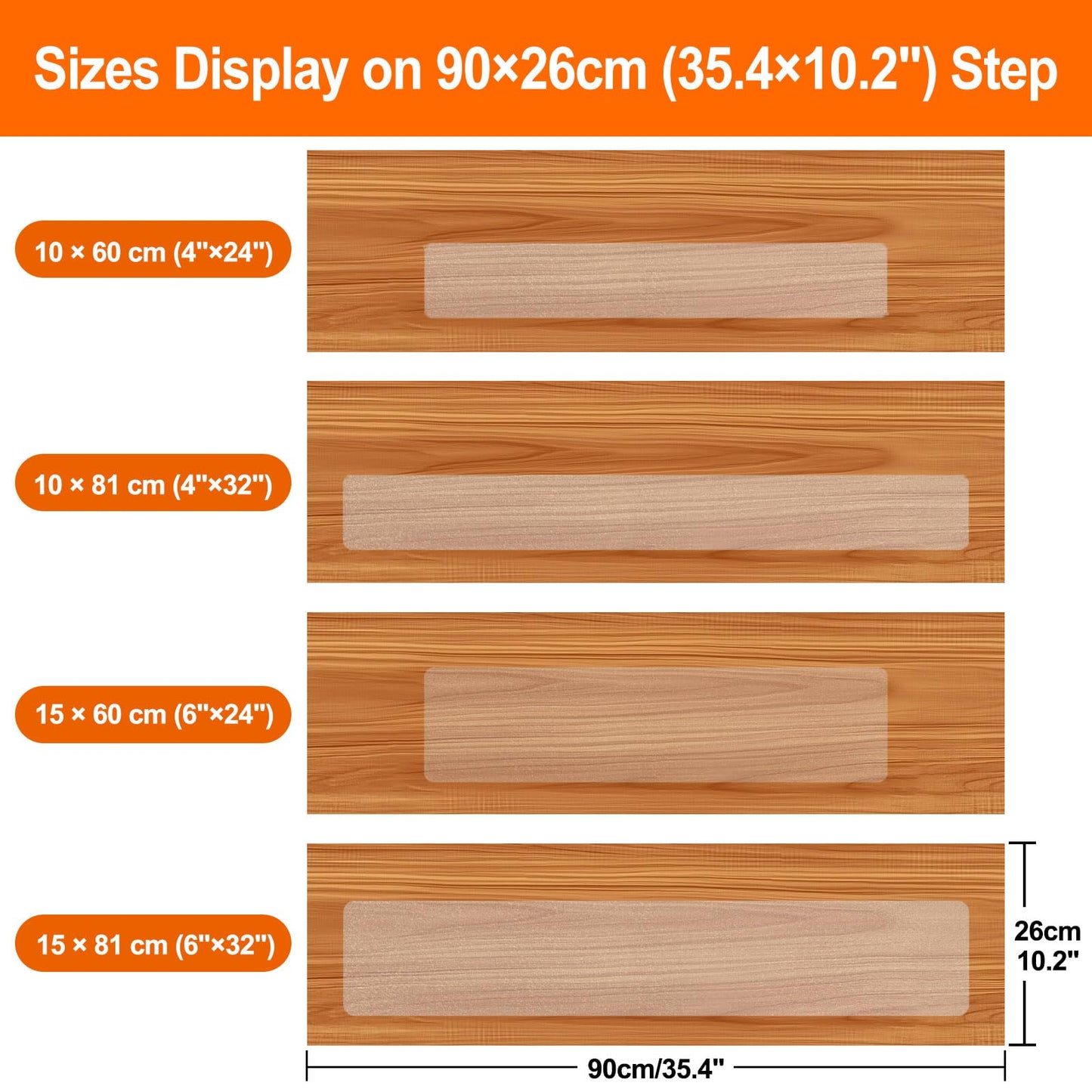 Spurtar Clear Stair Treads Anti Slip Tape, Stair Runners for Wooden Steps Transparent Grip Tape Stairway Pads, Stair Treads Non Slip Indoor Outdoor Use,4"x32"-15 PCS