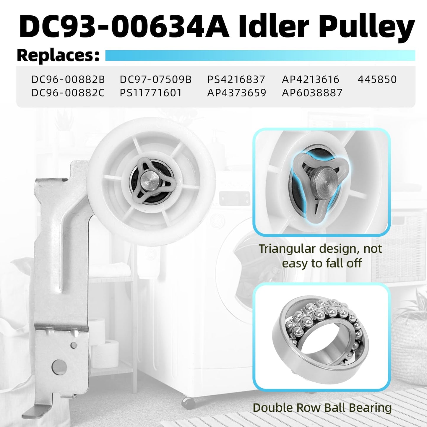 Upgraded Dryer Repair Kit for Samsung DC97-16782A Dryer Roller, 6602-001655 Dryer Belt, DC93-00632A Dryer Idler Pulley, DC61-01215B Spring, Dryer Parts Replacement Compatible with DV48H7400EW/A2 etc