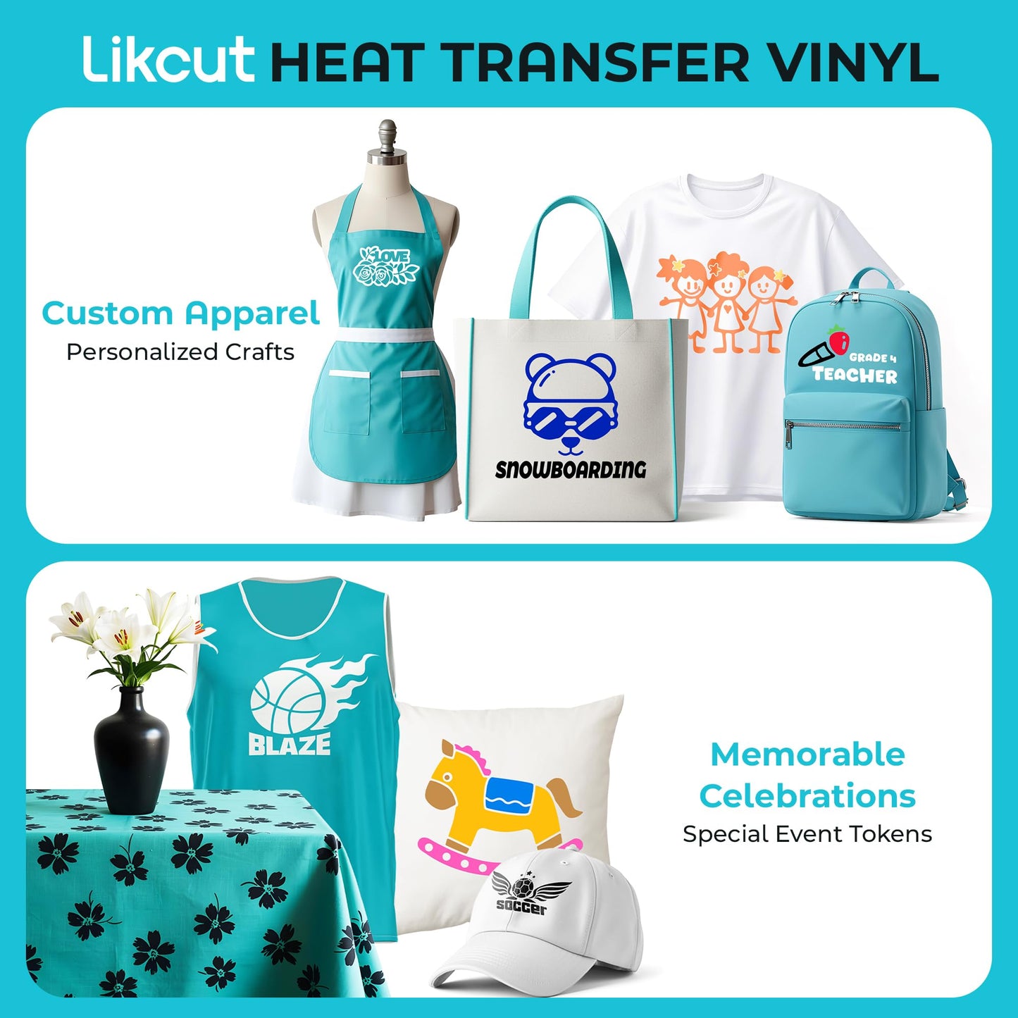 Likcut Heat Transfer Vinyl Black for T-Shirts 12" x 35ft Iron on Vinyl Roll Compatible with All Cutter Machine, HTV Heat Press Vinyl-Easy to Cut & Weed for Fabric Design